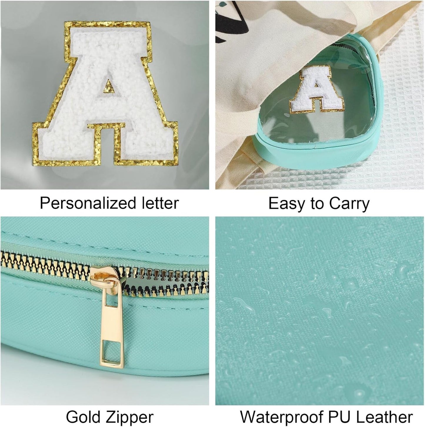 YOOLIFE Initial Make Up Bag Travel Toiletry Bag, Clear Makeup Bag Preppy Cosmetic Bags Organizer Travel Essentials Gifts for Women Teen Girlfriend Teacher Mom Birthday Mothers Day Gifts Blue Mini T