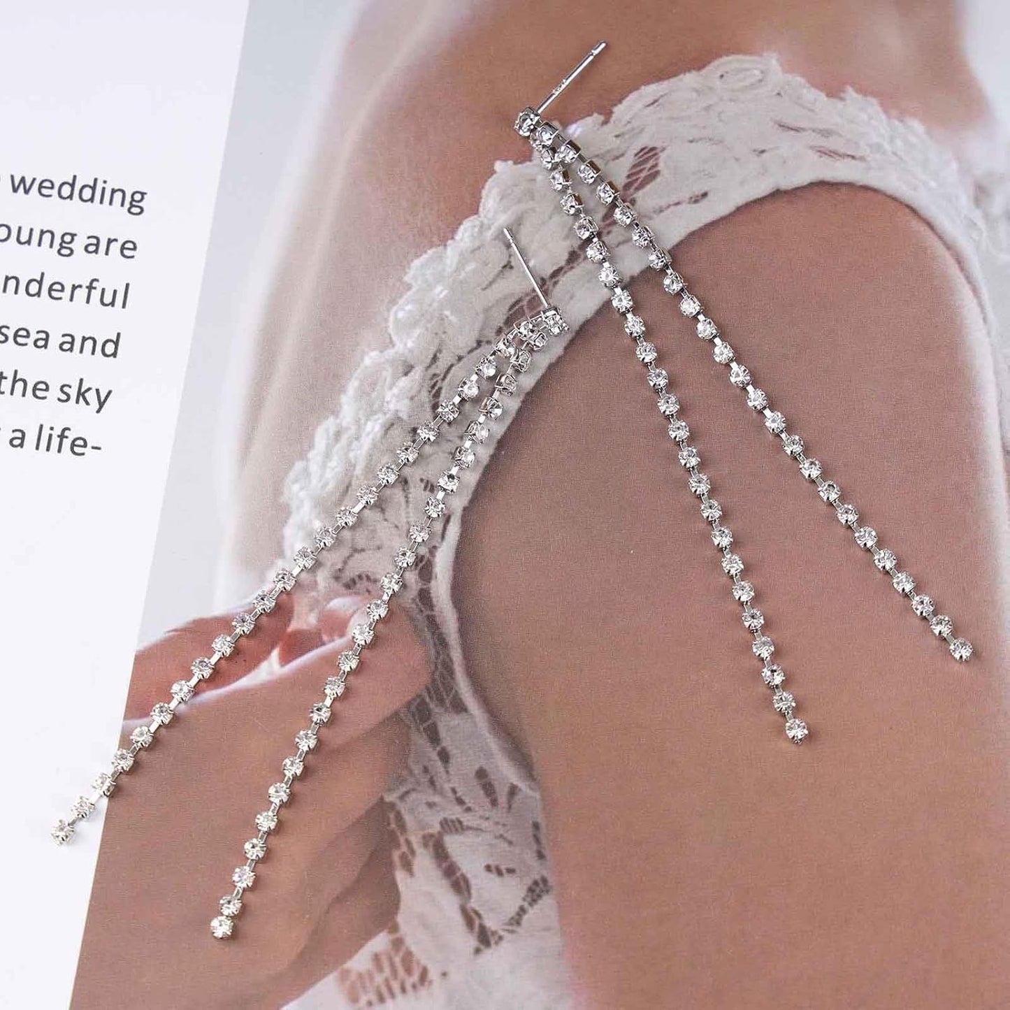 Vintage Rhinestone Chandelier Drop Earrings Long Crystal Chain Earrings Silver Tennis Chain Tassel Earrings Shine Cz Dangle Earrings Jewelry for Women