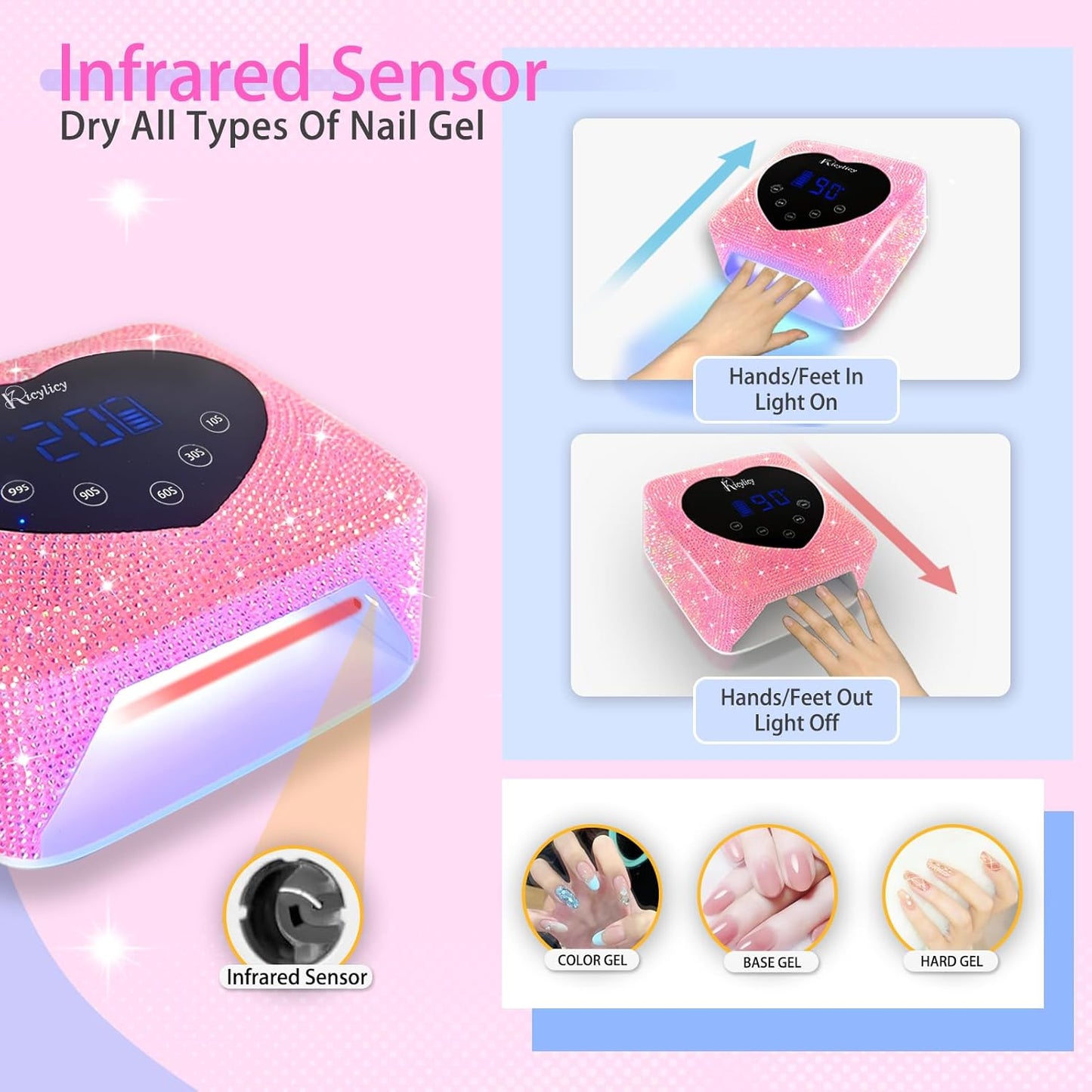 UV LED Nail Lamp, 72W Rechargeable Cordless Nail Lamp with 5 Timer Settings, Professional Nail Dryer Fast Dry Curing Lamp, Gel Polish UV Nail Lamp with Display Auto Sensor for Salon and Home