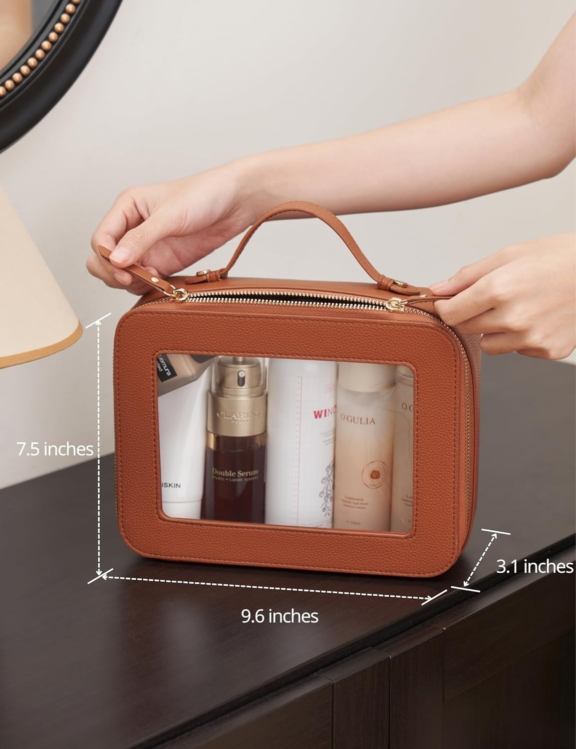 Popvibe Clear Makeup Bag Travel Cosmetic Case Transparent Toiletry Bag with Zipper, Portable Make Up Organizer Traveling Compact Car Bag for Essentials