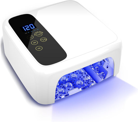 Interchangeable Light Panel & Battery - Cordless Rechargeable 72W UV LED Nail Lamp with Metallic Reflector & Base, Professional Salon-Grade Wireless Gel Nail Dryer Fast Curing Light (White)