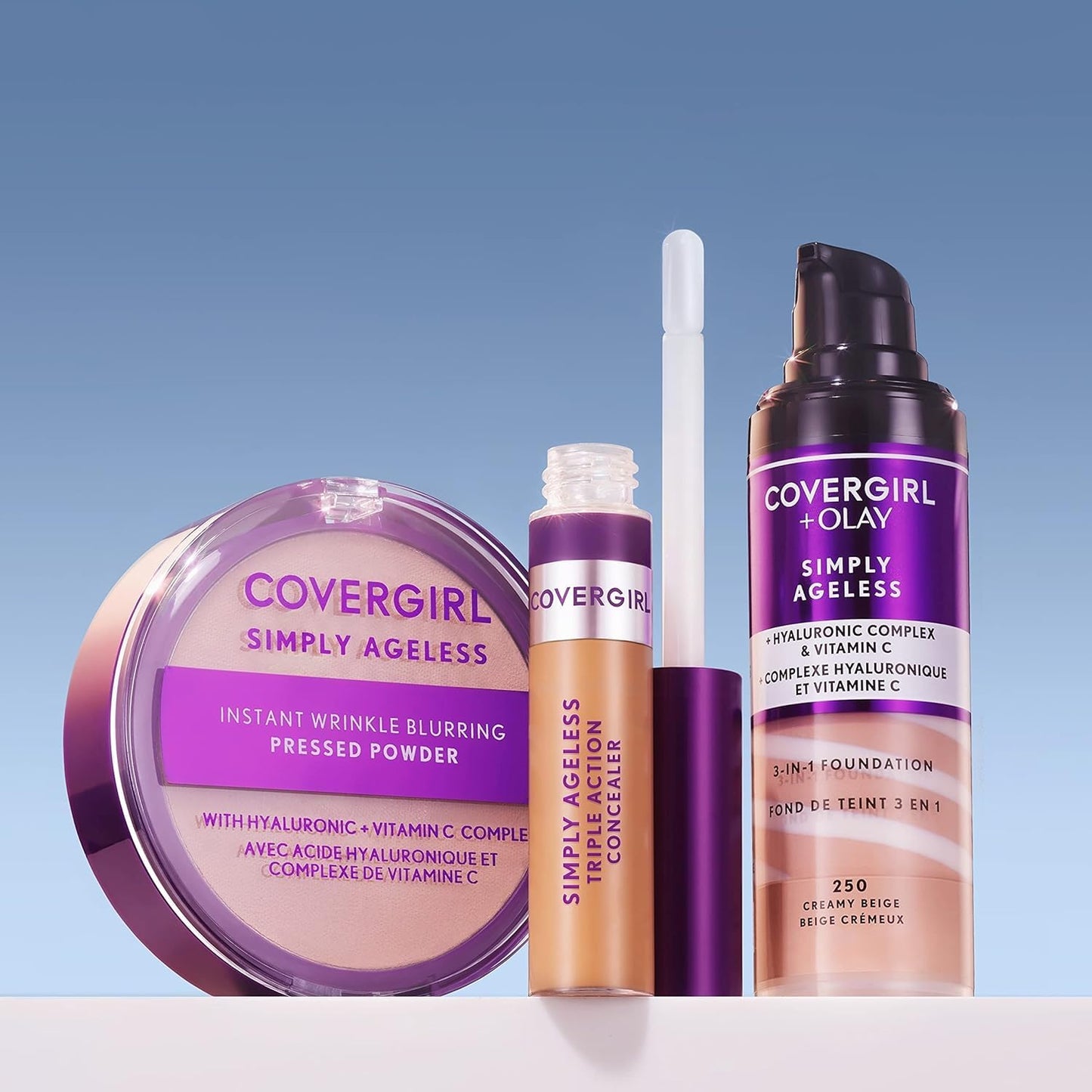 CoverGirl & Olay Simply Ageless 3-in-1 Liquid Foundation, Matte Finish, Hyaluronic & Vitamin C Formula, Soft Sable, 1 Count