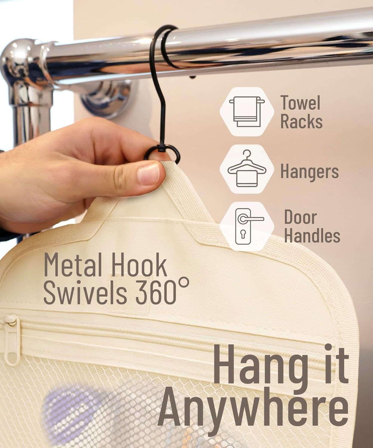 D&D Hanging Travel Toiletry Bag for Men and Women – Large Cosmetics, Makeup and Toiletries Organizer Kit with 10 Compartments, YKK Zippers, XXL Metal Swivel Hook, Water-Resistant Nylon