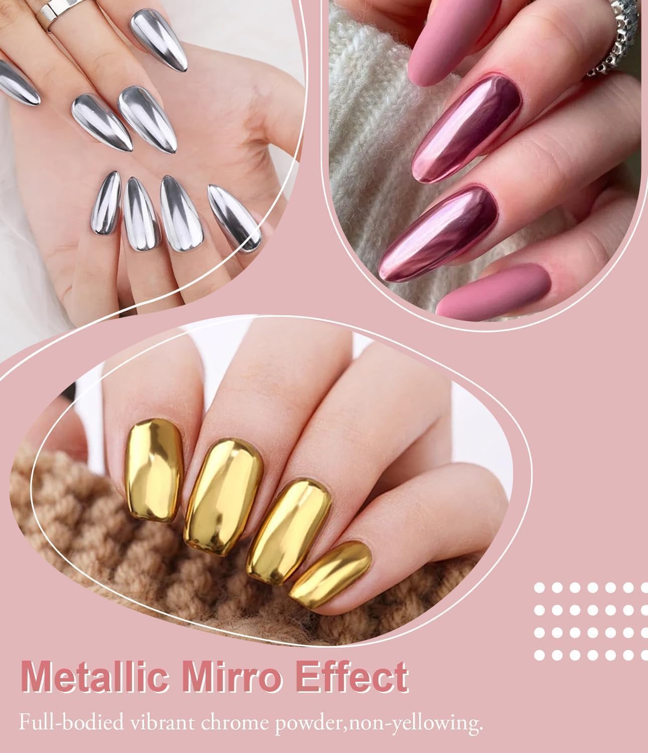 6 Jars Chrome Nail Powder, Chrome Effect Nail Powder Set, Shiny Nail Glitter Powder with Magic Mirror Effect for Nail Art Design Decoration