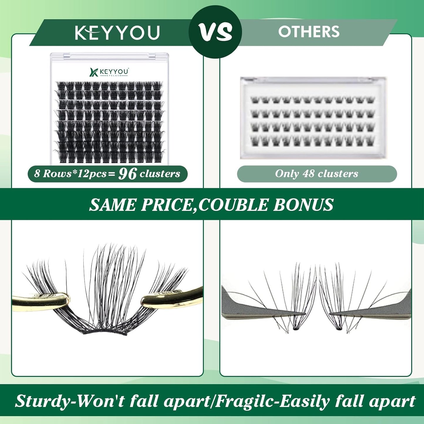 Lash Clusters 96 Pcs Cluster Lashes D Curl 10mm DIY Lash Extensions Eyelash Clusters KEYYOU Volume Wispy Individual Lashes Soft&Comfortable Easy DIY at Home(Y04,D-10mm)