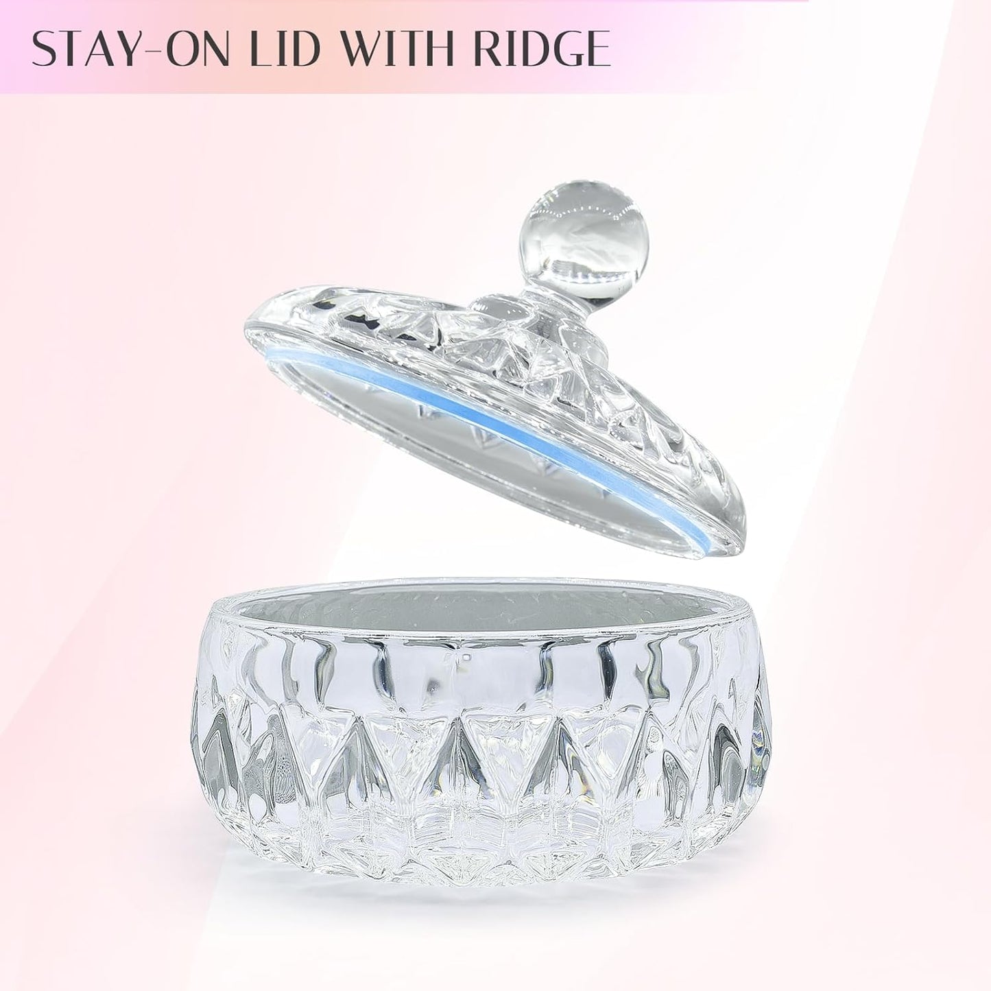 Body Powder Puff and Container, Crystal Dusting Powder Container with Puffs, Ridged-Lid Body Powder Jar with 2 Washable Reusable Soft Powder Puffs (Large Size)