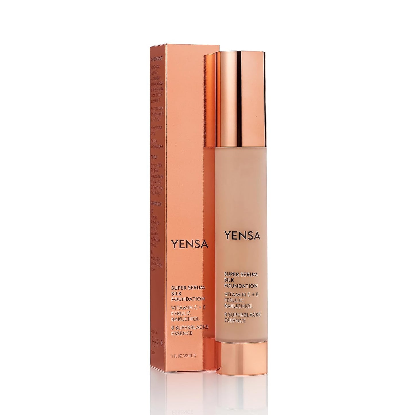 YENSA Super Silk Foundation - Full Coverage, Age-defying complex of Vitamin C, E, Ferulic, and Bakuchiol Oil (Tan 2) 1.0 fl oz