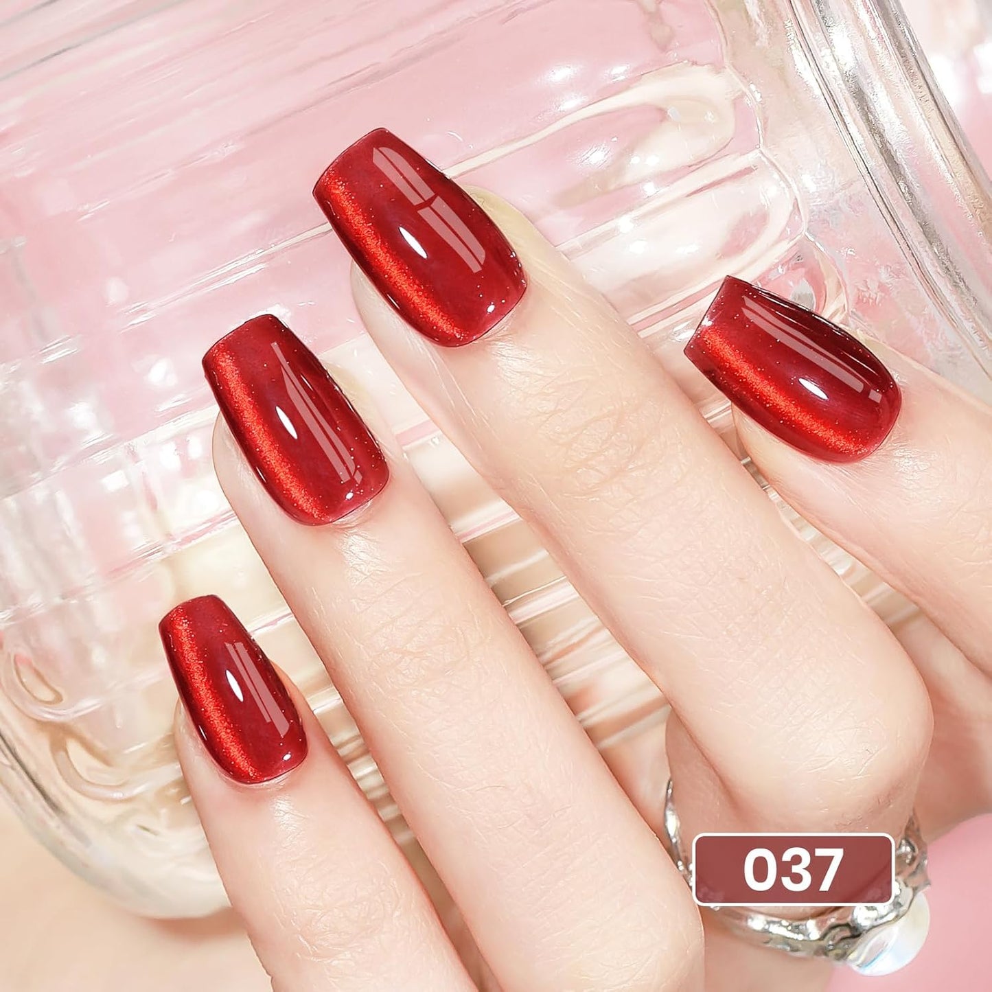 Red Cat Eye Gel Polish, 15ML Crystal Shimmer CatEye Gel Nail Polish Magnetic Glitter Holographic Reflective Nail Polish Gel with Magnet Soak Off Salon DIY at Home