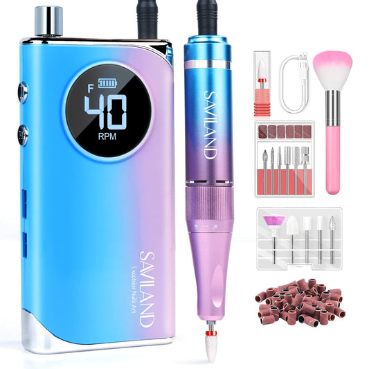 SAVILAND 40000RPM Electric Nail Drill Professional: Electric Nail File Portable Nail Drill with Acrylic Nail Kit 12 Drill Bit Nail Supplies Efile for 10s Fast Drill para Uñas Profesional Remove Salon