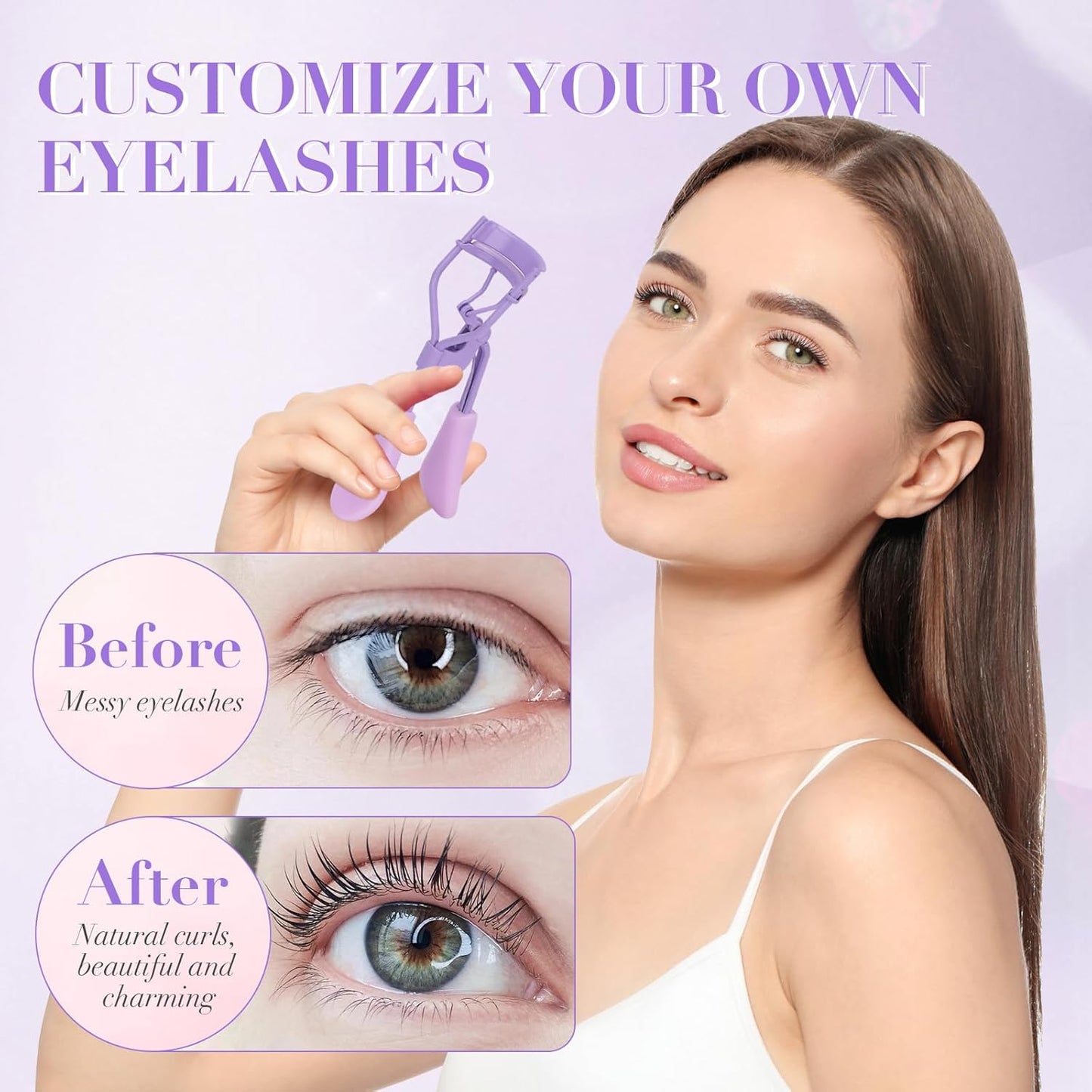 Eyelash Curler with Pads, Lash Curler with 10 Extra Silicone Replacement Pads, Comfortable Grip for Effortless Curling – Eyelashes for The Perfect Eye Contour (Hyacinth Purple)