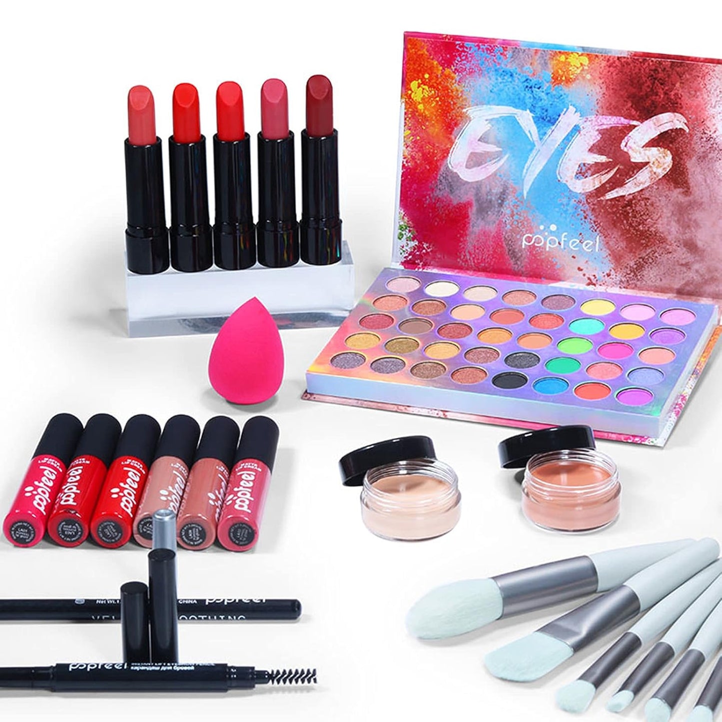 Makeup Kit for Women Full Kit, with Professional Make Up Bag Eyeshadow Red Lipstick, Powder Brush, Concealer, Glitter Lip Gloss, Waterproof Mascara, Eyebrow Pencil, Birthday Gift for Mom Sister