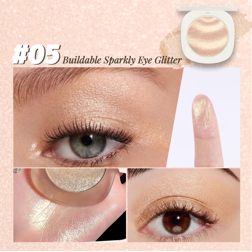 Gold Brown Champagne Shimmer Glitter Sparkling Monochrome Eyeshadow Palette,Metallic Single Eye Shadow for Older Women,Long Lasting Naturing-Looking Eye Makeup