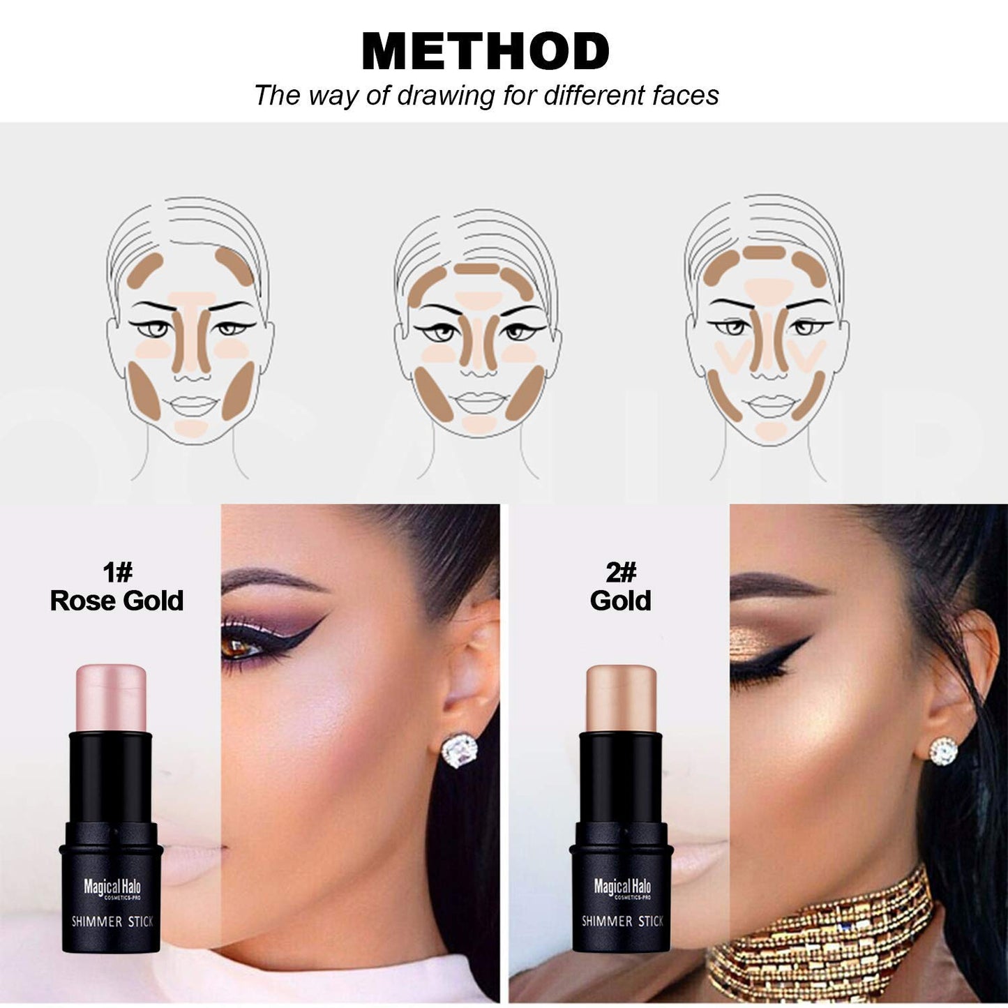 Magical Halo Stick,2Colors Magical Halo Highlighter Stick Powder Highlighting Brightening Facial Makeup Cosmetic(01#)