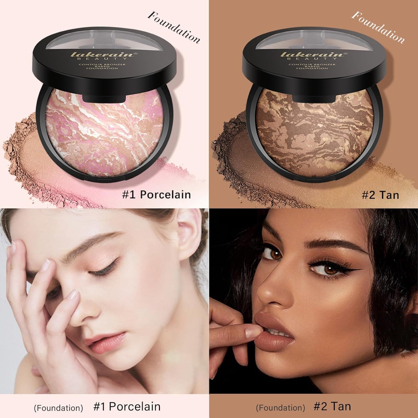 Baked Foundation, Coror Correcting Baked Foundation,Buildable Coverage, Lightweight Powder Foundation, Creates a Perfect Canvas and a Natural Semi-Matte Finish(01# Porcelain)