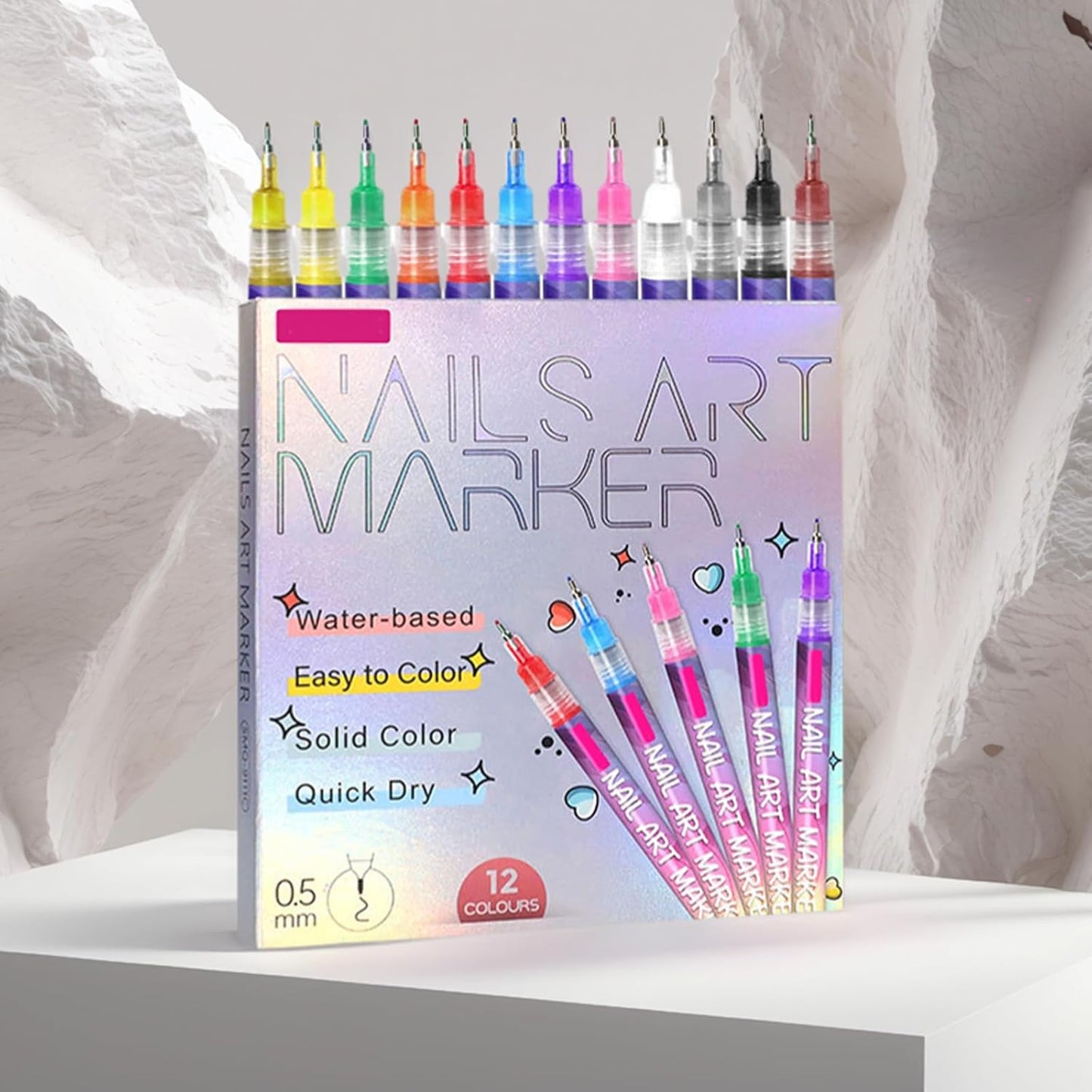 12 Color Nail Art Pens, 0.5MM Nail Art Markers Set, Quick-Dry Waterproof Nail Pens for DIY Painting Nails, Manicure Tools for Beginners & Pros (1 Set)