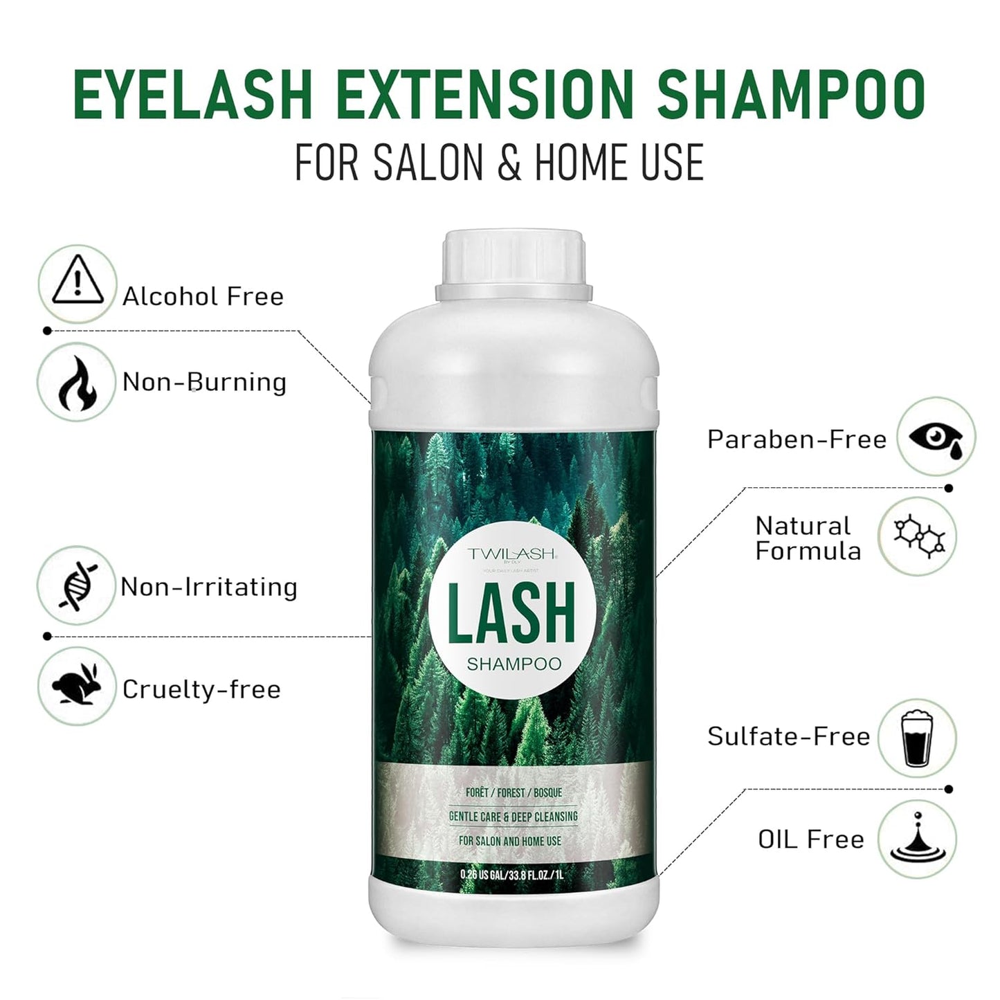 Lash Shampoo, Eyelash Cleanser for Extensions, 33.6 Fl Oz, Safe Makeup Remover, Non-irritating or Burning Formula, Eyelid Foaming Cleanser for Professional Salon and Home Use