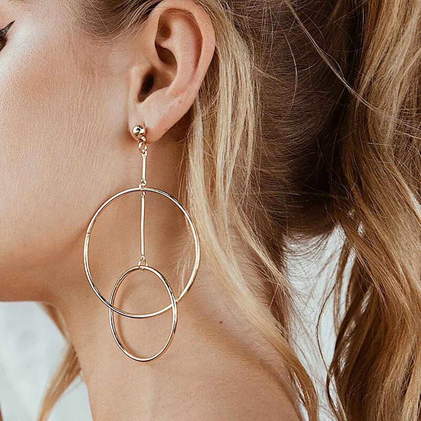 Vintage Hollow Circle Dangle Earrings Exaggerated Circle Drop Earrings Large Circle Hoop Earrings Gold Bar Earrings Jewelry for Women