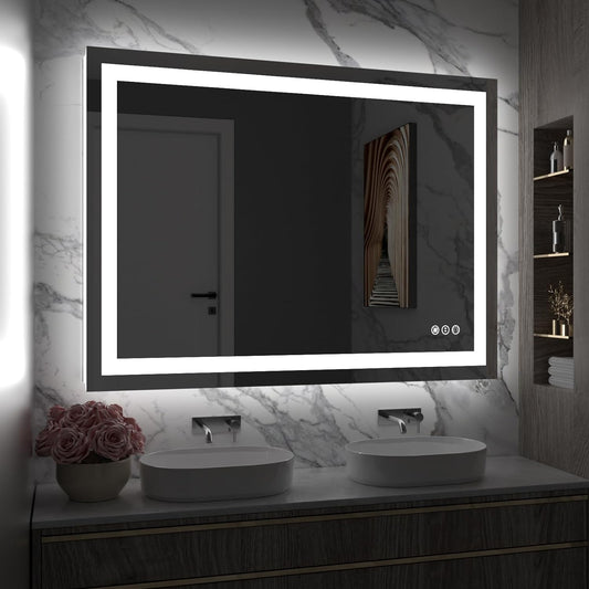 Amorho LED Bathroom Mirror 48" X36" with Front and Backlight, Stepless Dimmable Wall Mirrors with Anti-Fog, Shatter-Proof, Memory, 3 Colors, Double LED Vanity Mirror