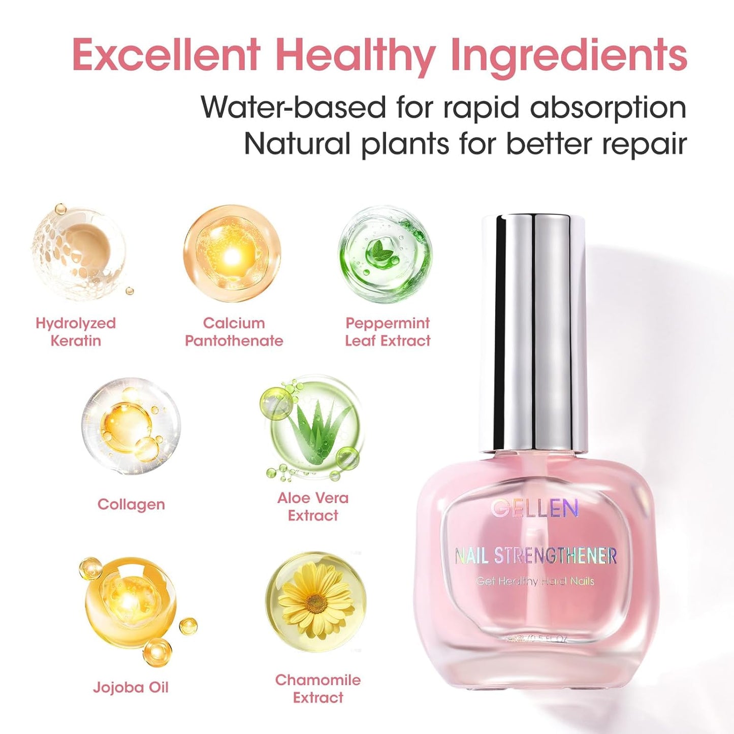 Gellen Nail Strengthener, 8-In-1 Nail Repair Serum Growth for Thin Brittle Damaged Nails, Air Dry Clear Nail Growth Care Treatment, Keratin Calcium Formula, Cherry Blossom Scent