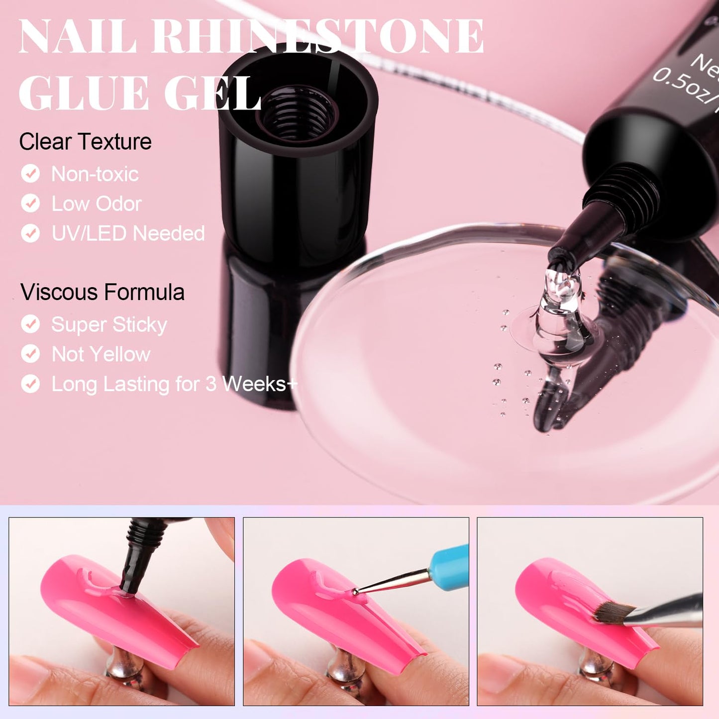 3D Flowers, Manicure Kit with Nail Rhinestone Glue Gel, Colorful Acrylic Flower Nail Charms with Caviar Beads, Rhinestones for Nails with Gem Glue for Nails (UV/LED Needed) with Dotting & Pickup Tools