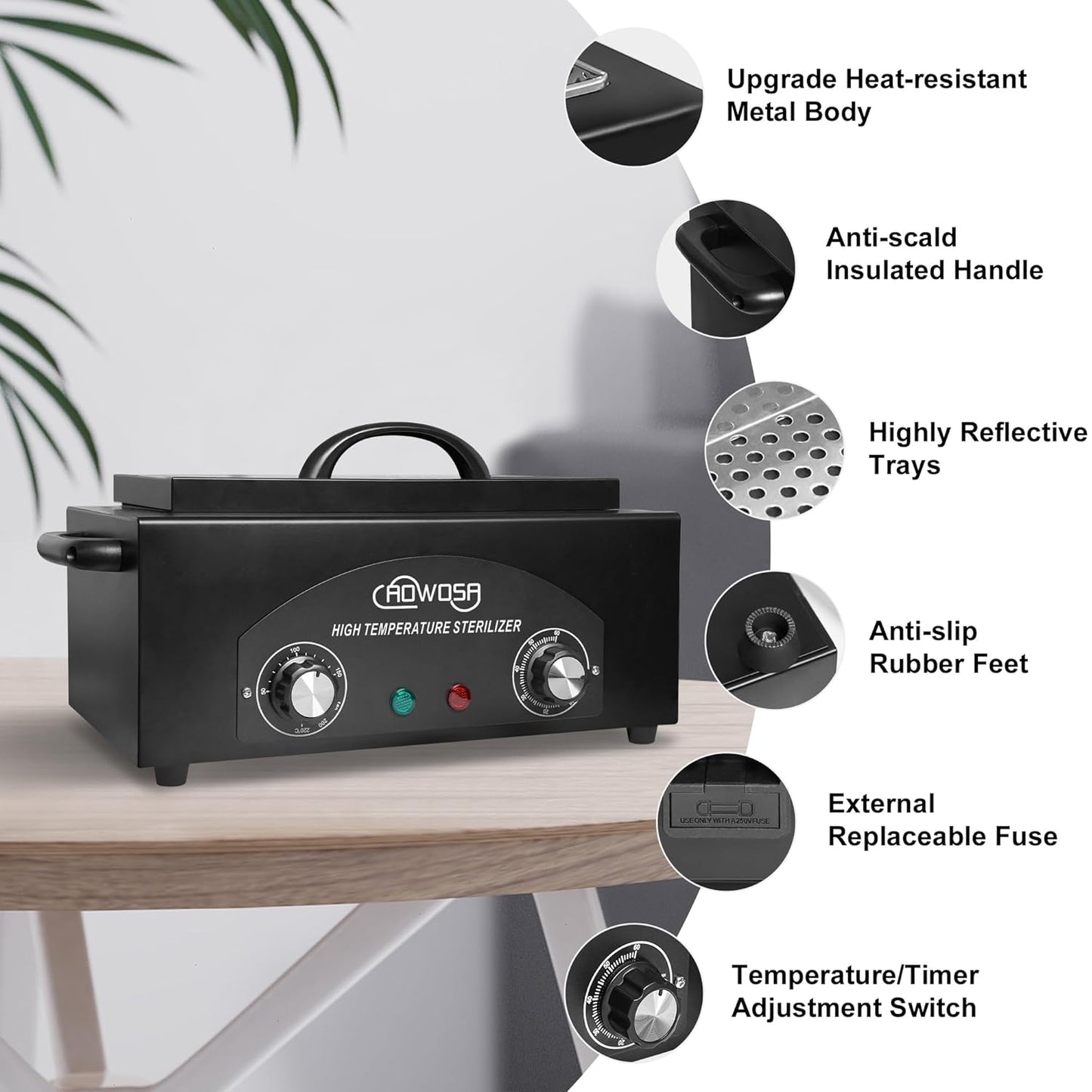 High Temperature Metal Tool Cleaning Box, 2L Dry Heat Cabinet Beauty Hair Nail Metal Tool Cleaning for Manicure Pedicure Barber, with 0-60 Min Timer & 50-220℃ Temp Settings, Plastic Sterilization Tray