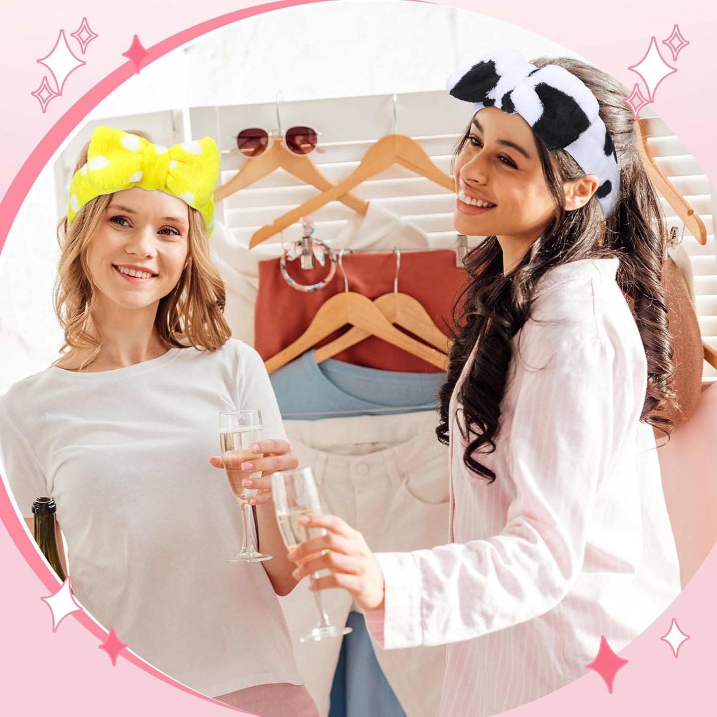 Newcotte 24 Pcs Sleepover Party Supplies for Girls, Includes 12 Pcs Plush Sleep Eye Mask and 12 Pcs Bow Hair Band, Plush Bow Headbands, Fur Face Wash Headband Faux Fur Mask for Women (Lovely Style)