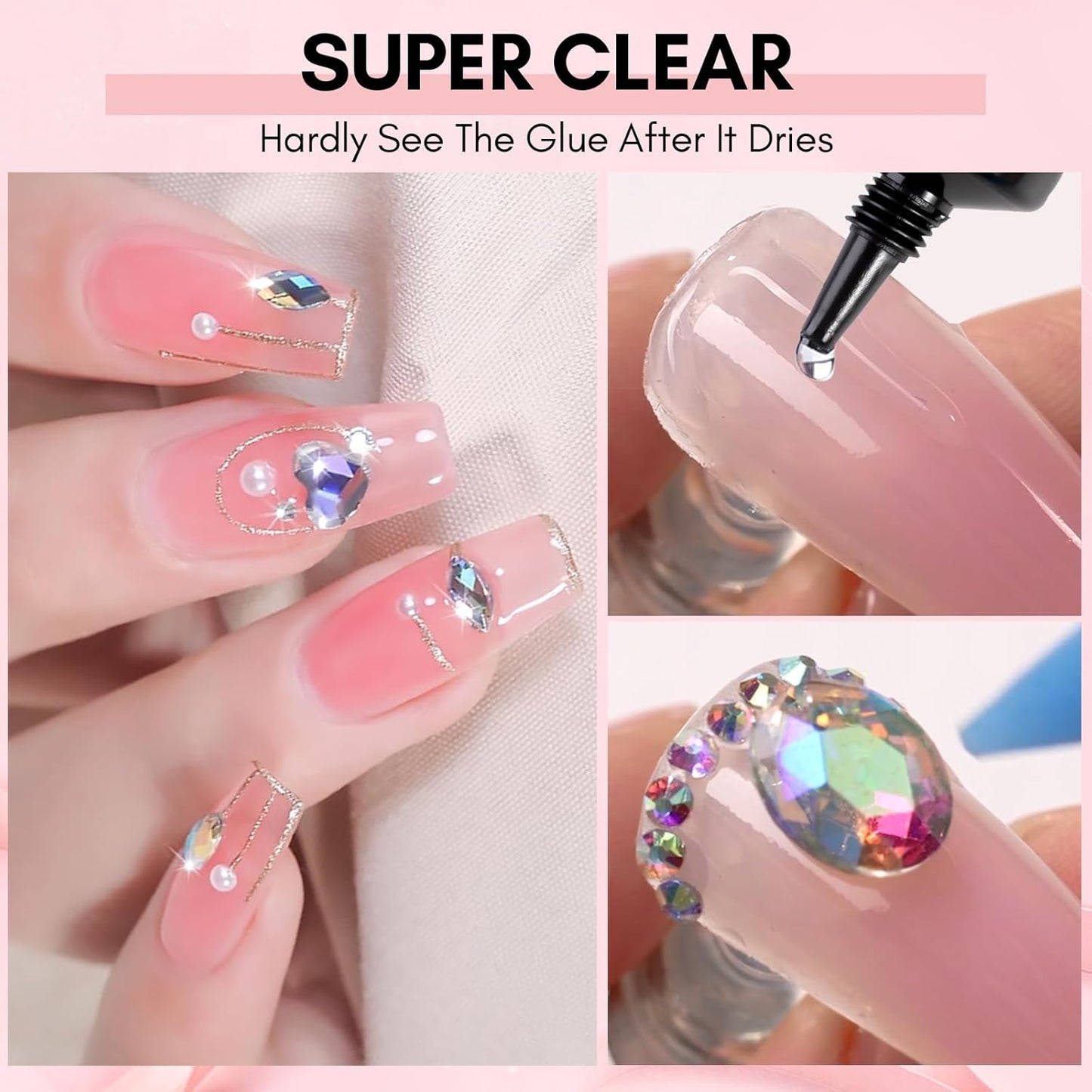Makartt Nail Rhinestone Glue Set - Gel Nail Glue for Rhinestones, 3D Art Design Super Strong Adhesive for Charm Gems Jewel Crystal Beads Diamonds, 15ml & 8ml, Easy Use, Cured Need