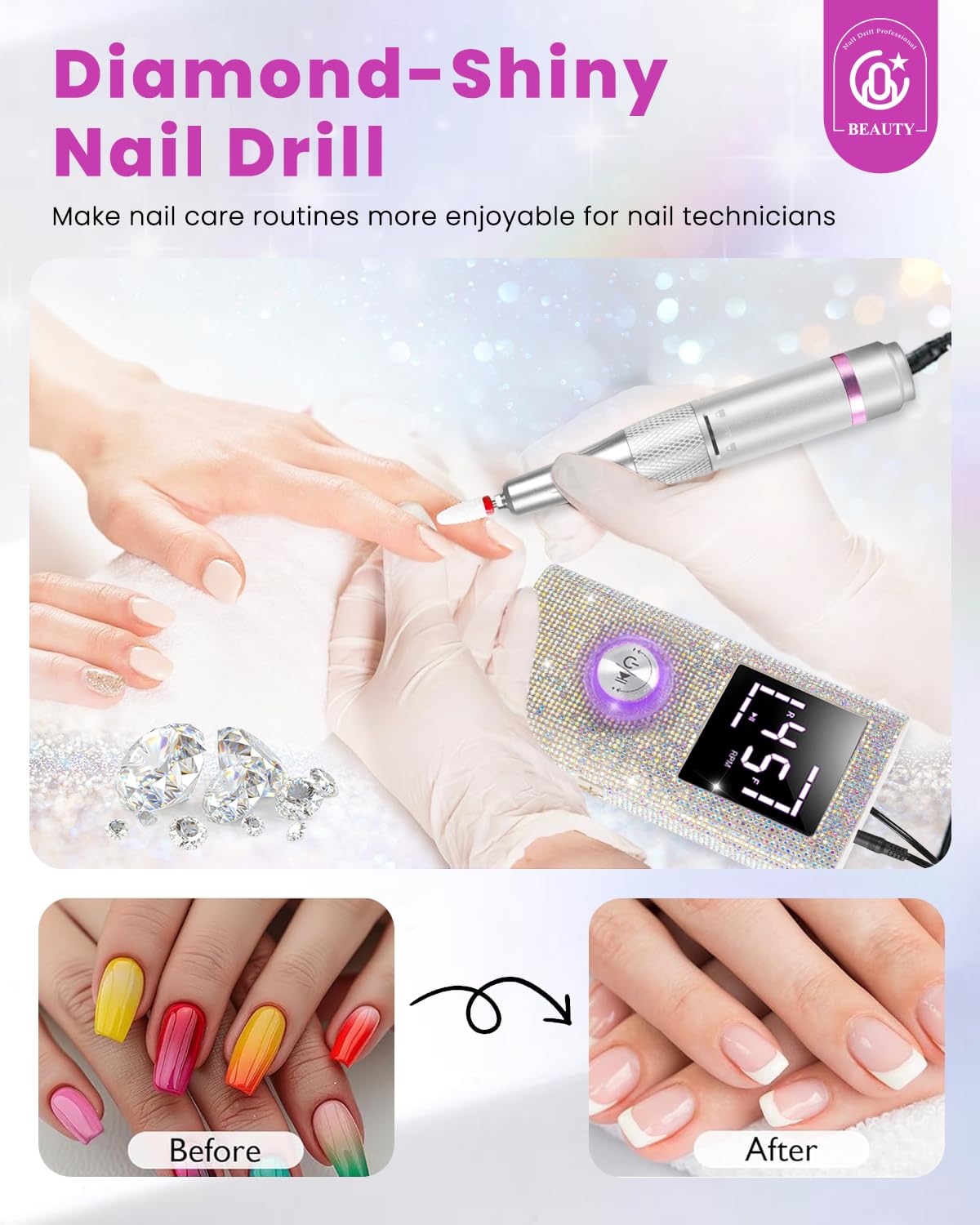 CozyZen Cordless Electric Nail Drill, 45000 RPM Rechargeable Diamond E-File, Portable & Low Noise for Acrylic/Gel Nails, Manicure & Pedicure - Professional & Home Use