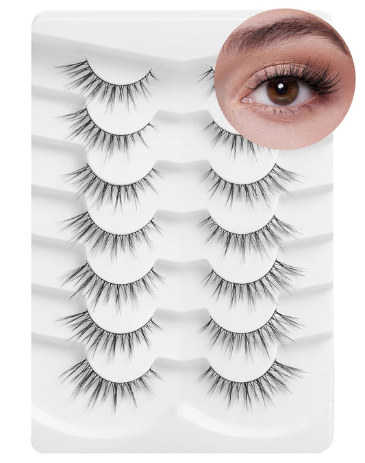 Onlyall Wispy Lashes - Natural Flared False Eyelashes, Soft Fluffy, 7 Pairs DK56