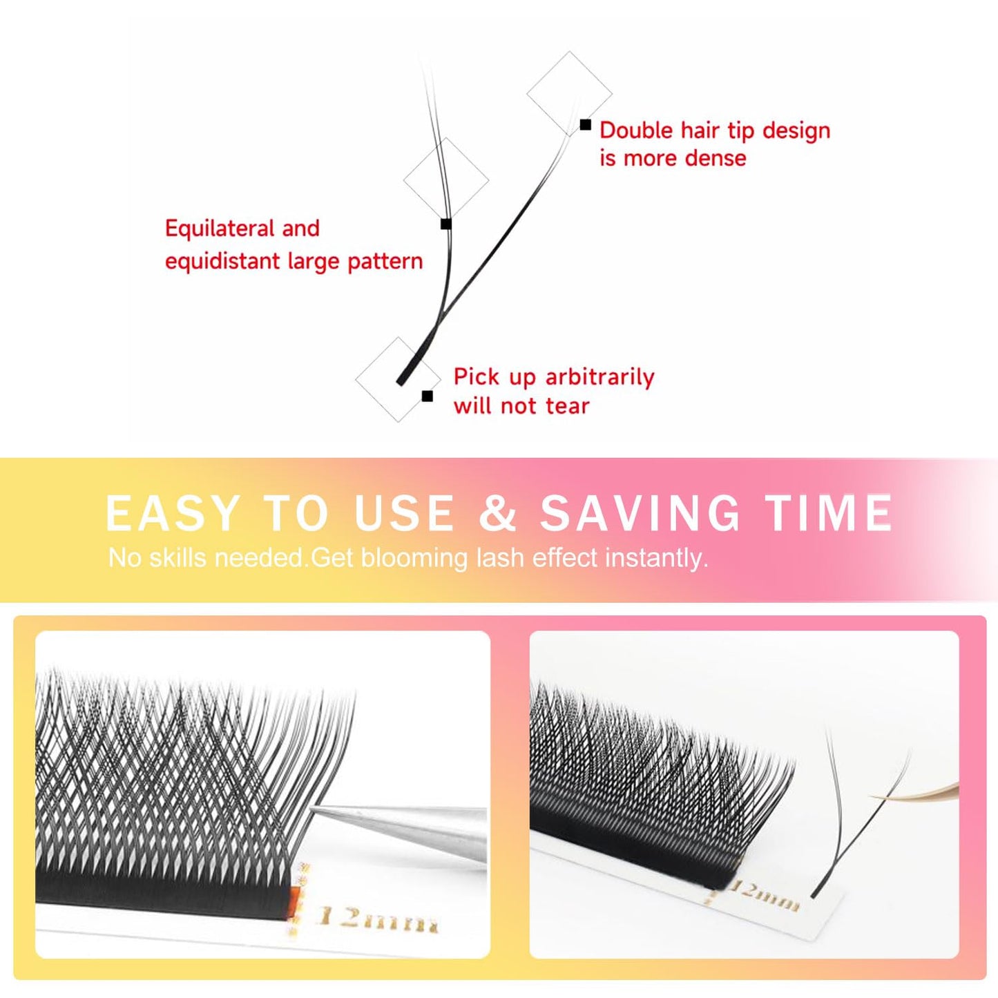 YY Lash Extensions Supplies Y Eyelash Extensions 0.07mm Thickness C Curl 14mm Premade Fans 4D Russian Volume Matte Black 12 Rows Crisscross Eye Lashes(YY-0.07-C,14mm)