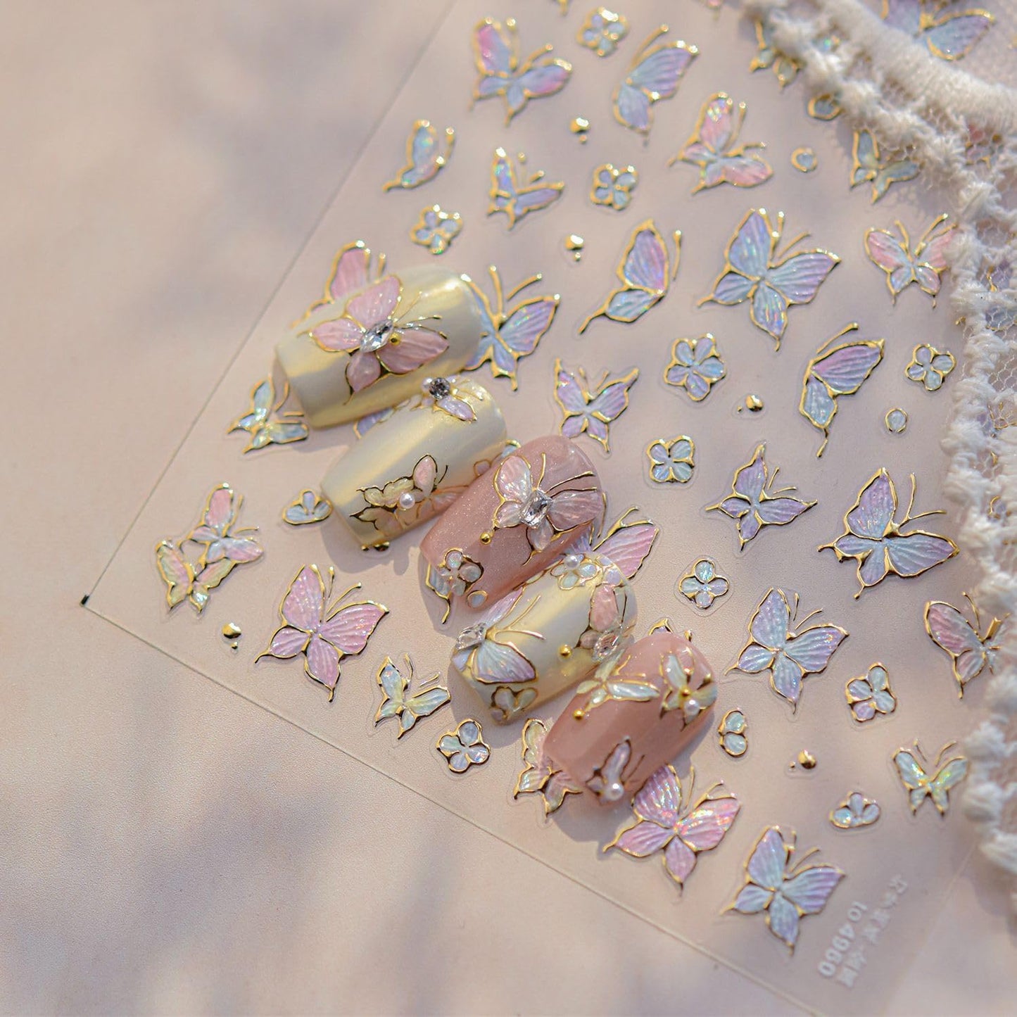 Colorful Butterfly Nail Art Stickers Glitter Sparkly Butterfly Nail Stickers 5D Embossed Nail Decals Accessories Gold Edge Metal Butterfly Nail Art Supplies for Women DIY Decorations