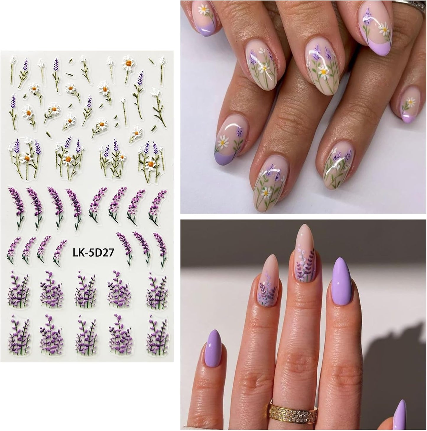Nail Art Stickers Decals 5D Embossed Flower Nail Decals Self Adhesive Spring Summer Supplies 3D Lavender for Women Nails Design Decoration Purple Red Flower Nails Stickers