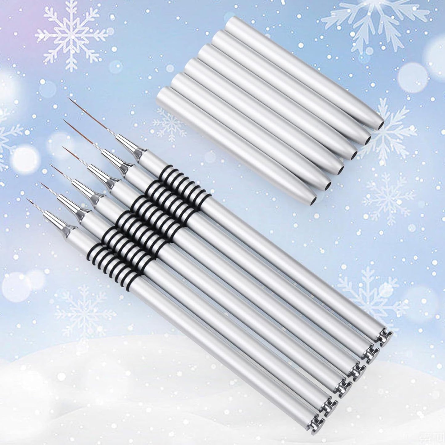 Nail Art Liner Brushes Set, 6Pcs Nail Art Design Brush Striping Thin Long Lines Dotting Drawing Pen, UV Gel Polish Painting Metal Handle Striper Brushes Size 5/7/9/11/20/25mm