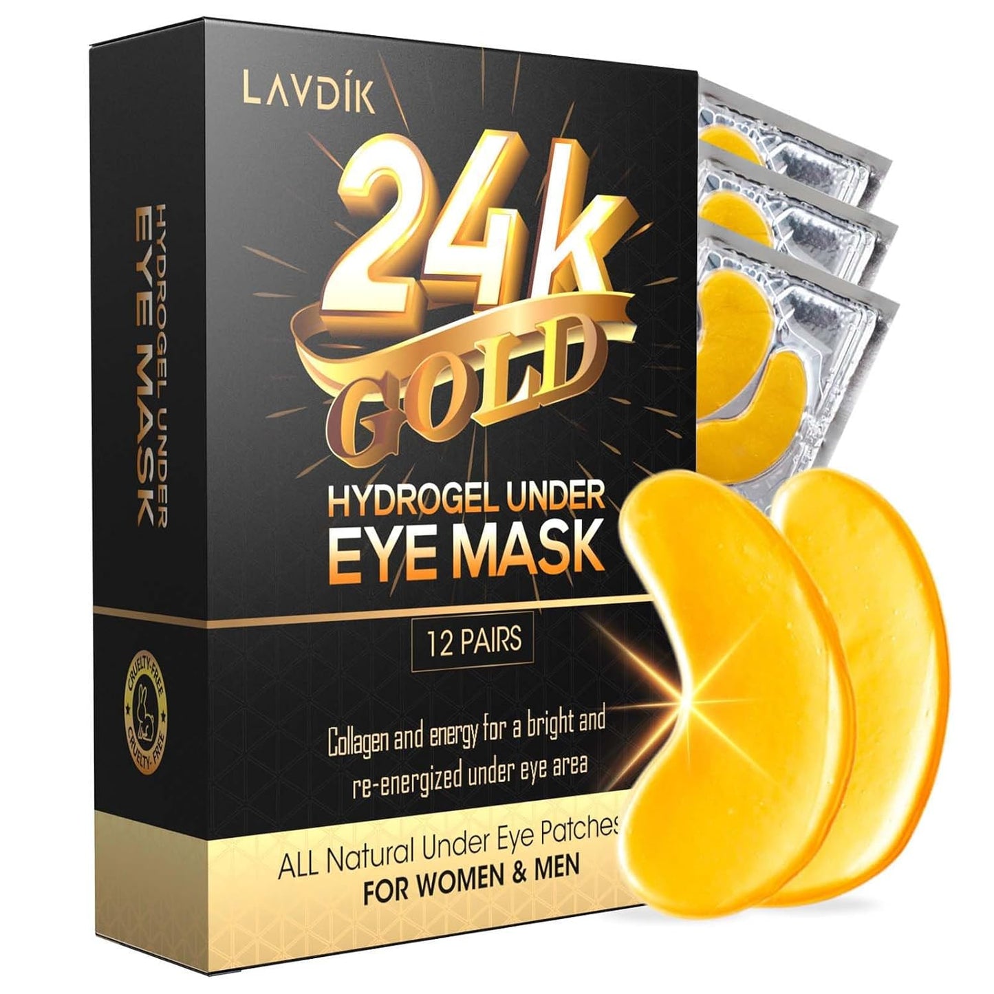 Under Eye Patches, 24K Gold Eye Mask - 12 Pairs, Collagen Eye Patch for Puffy Eyes and Dark Circles and Anti-Aging, Deep Moisturizing Eye Treatment Masks for Women and Men