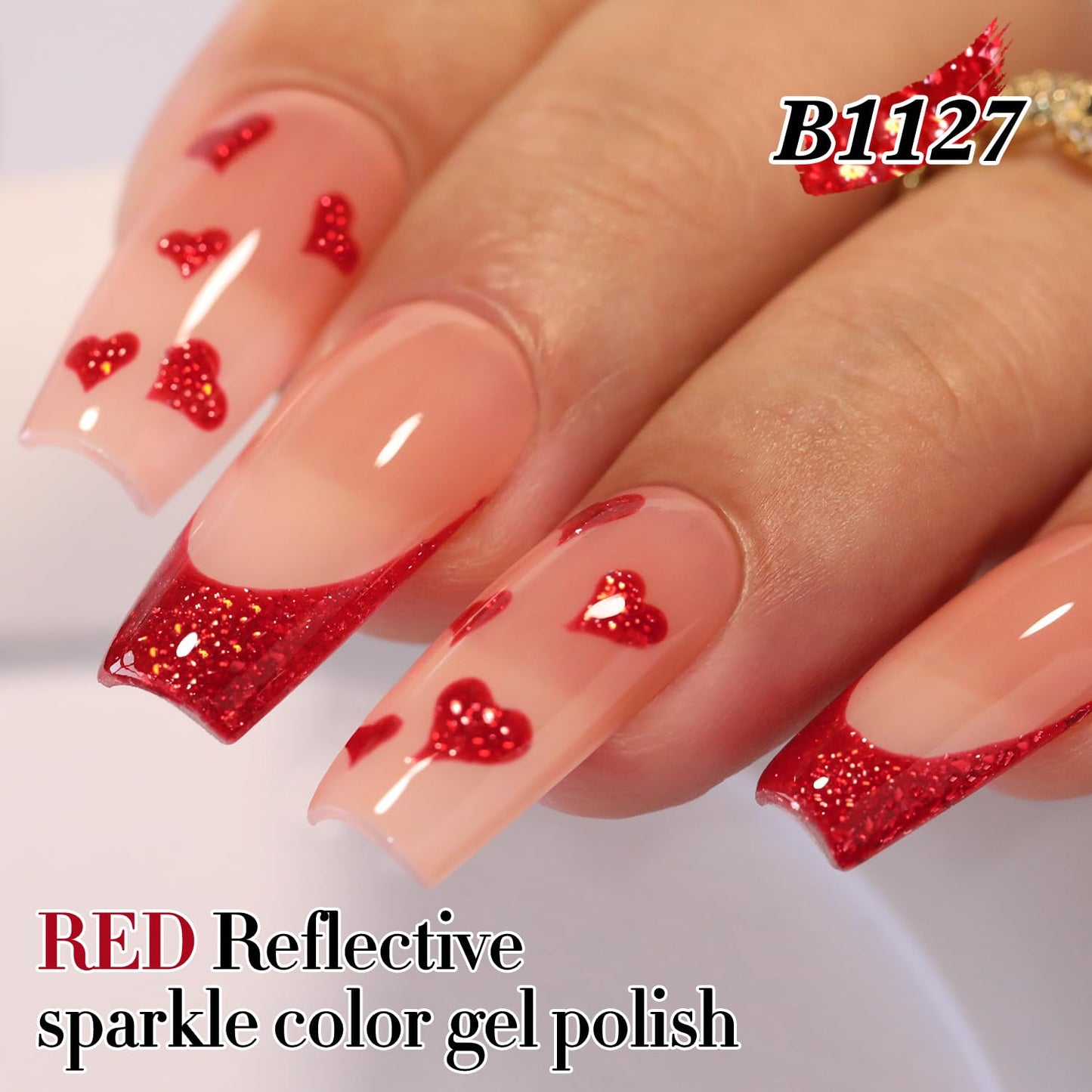 Double Rhythm Glitter Gel Polish Deep Red 15ML Shimmer Reflective Color for Nail Art Salon DIY at Home 0.5Oz (Dark Red-B1127)