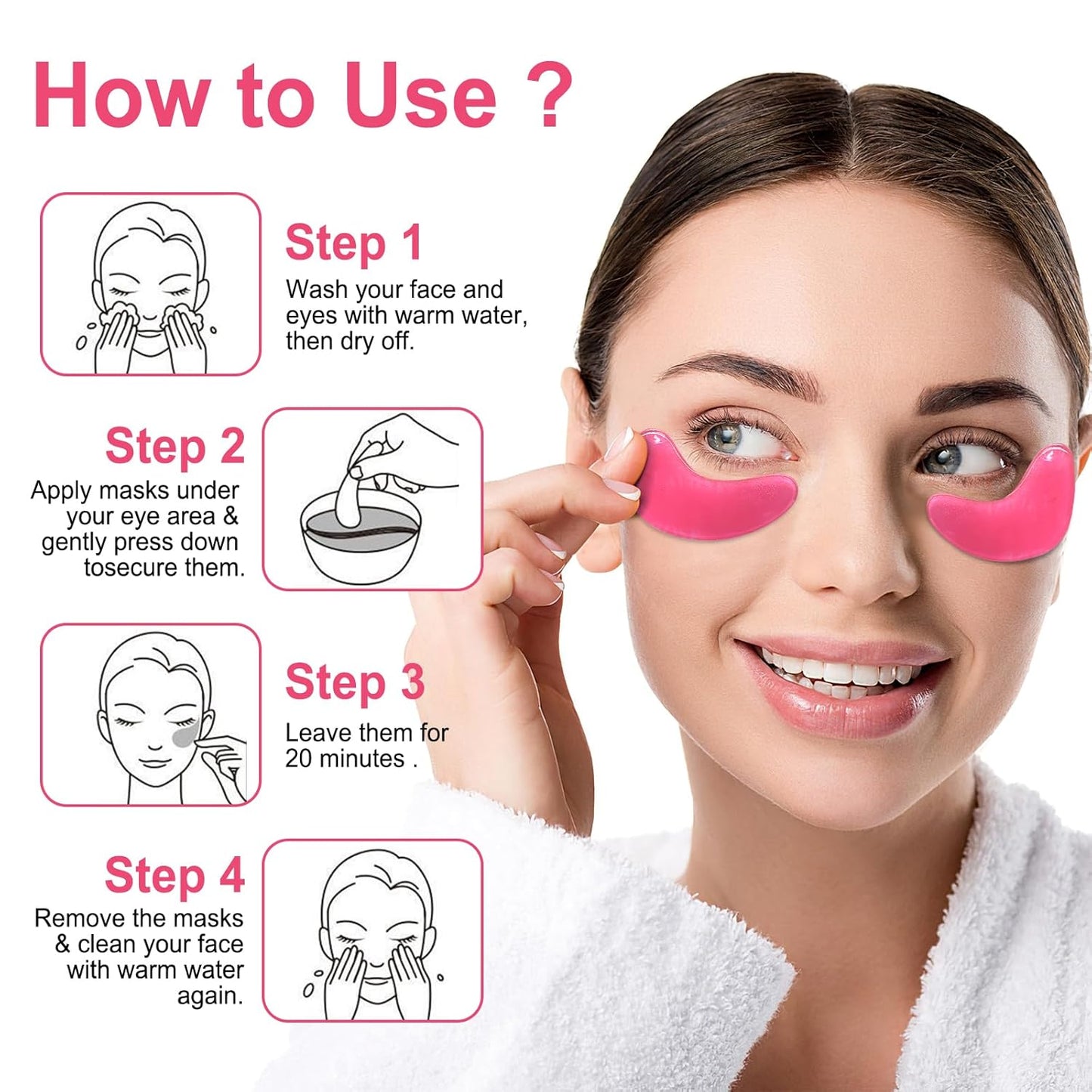 Eye Mask - 15 Pairs Rose Under Eye Patches Skin Care Products - Eye Masks Skincare for Dark Circles and Puffiness, Reduce Wrinkles, Eye Bags and Fine Lines, for Women and Man, with Hair Clips