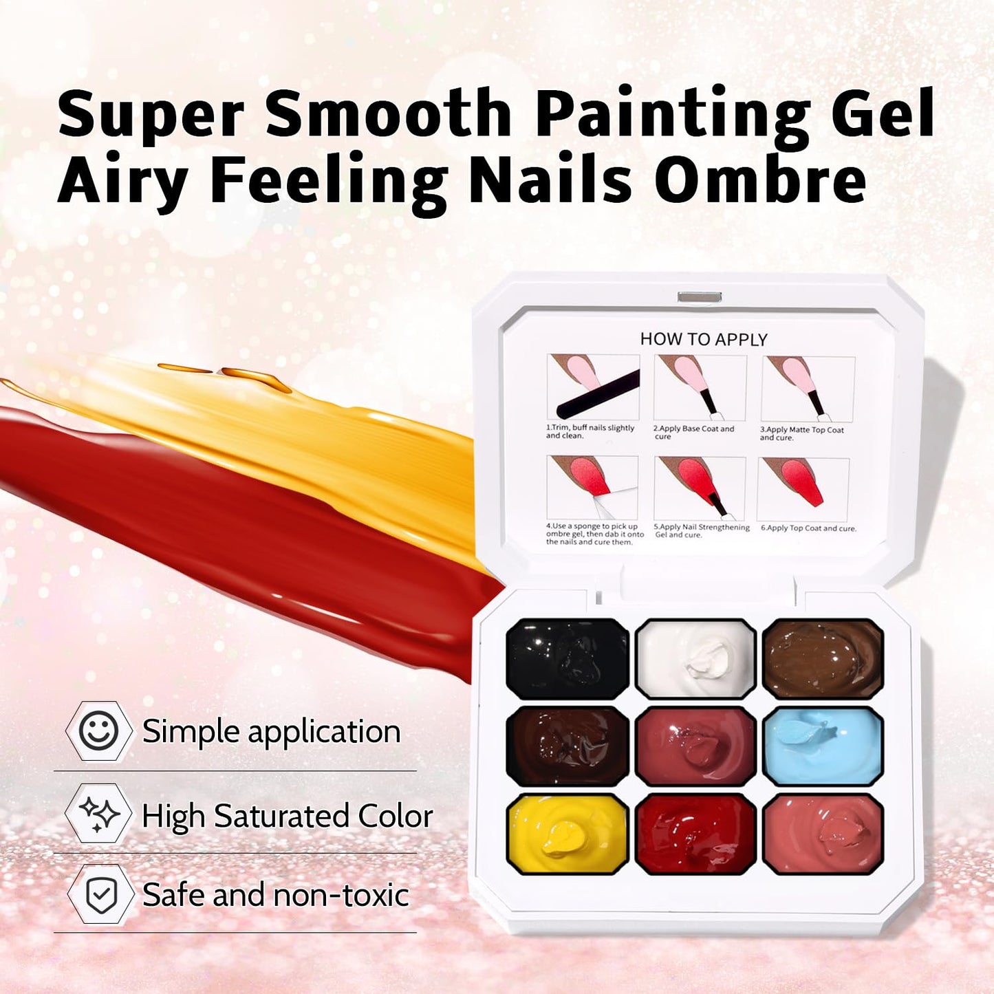 Sponge Pat Paint Nail Gel & Tools Kit, 9 Colors Ombre Nails Gradient Gel Nail Blush Blooming Aura Nails Drawing Stripper Floral Painting Nail Art, No Wipe, UV/LED Curing (9 Colors Set D)