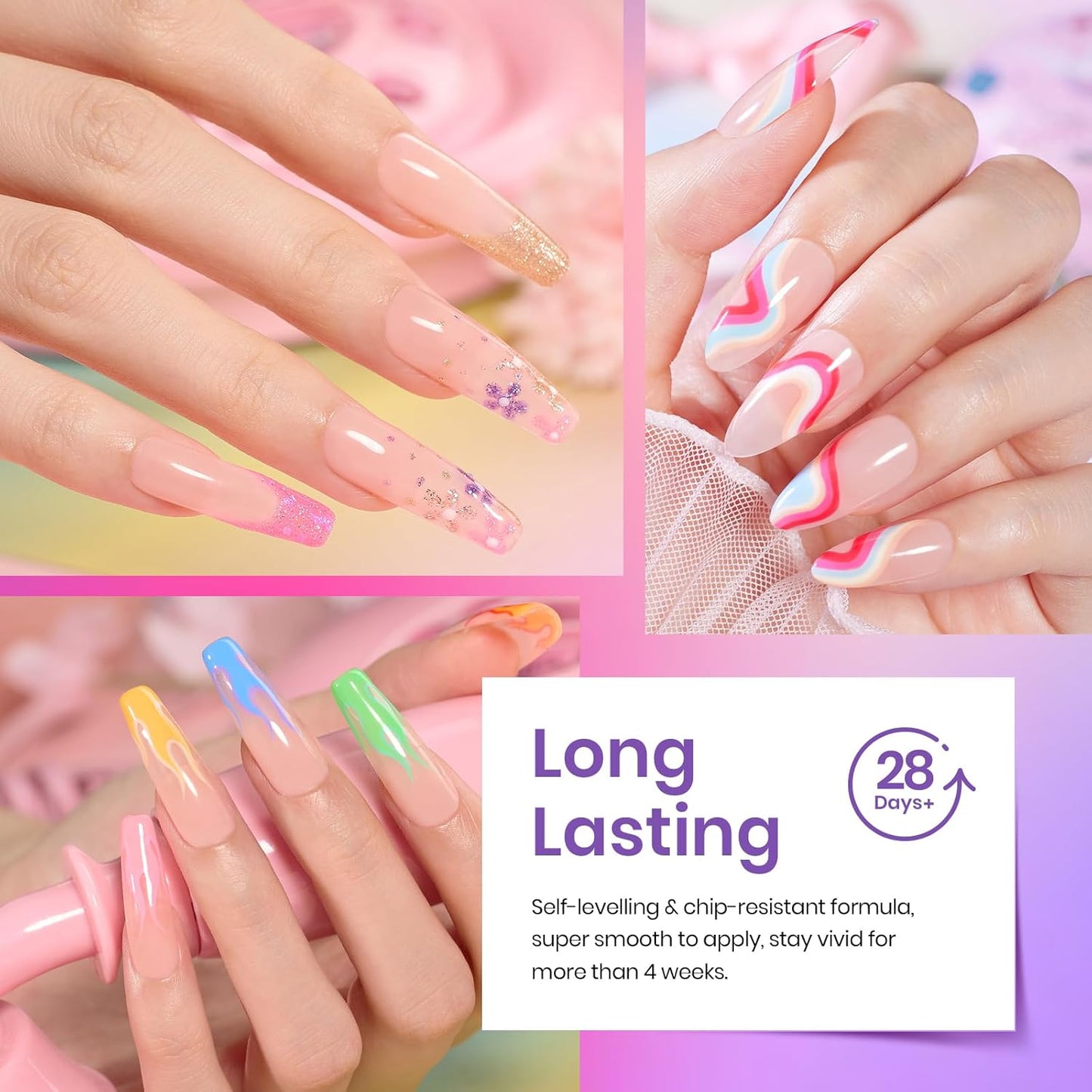 Beetles Rainbow Gel Polish Set, 20 Colors Glitter Pink Red Green Blue Bright Rainbow Collection Colorful Gel Polish Nails Sparkle Gel Base Glossy & Matte Top Coat UV Gel Gift for Women & Girls