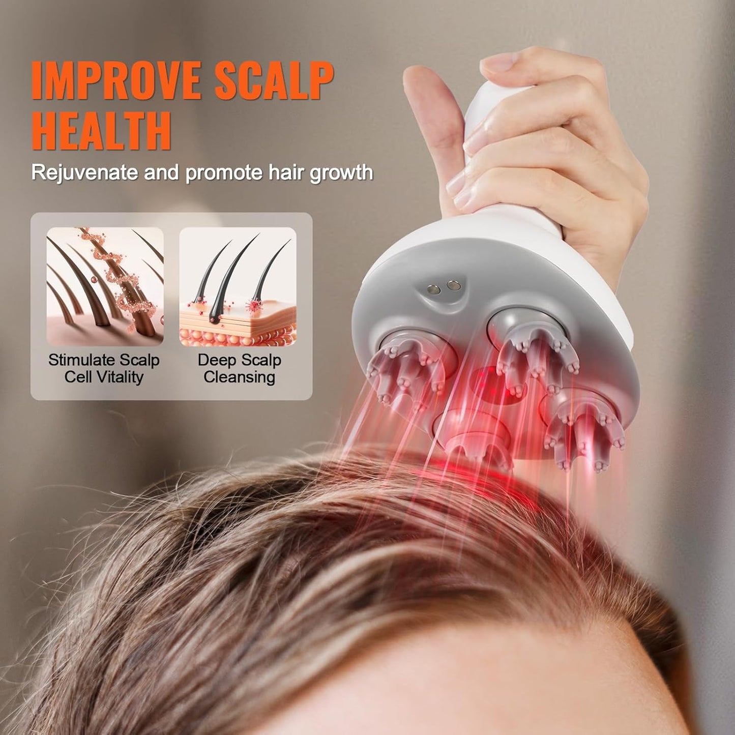 VEVOR Electric Cordless Hair Scalp Massager with Kneading 484 Massage Nodes, Handheld Portable Head Scratcher Massager for Deep Clean and Stress Relax, Gifts for Men Dad