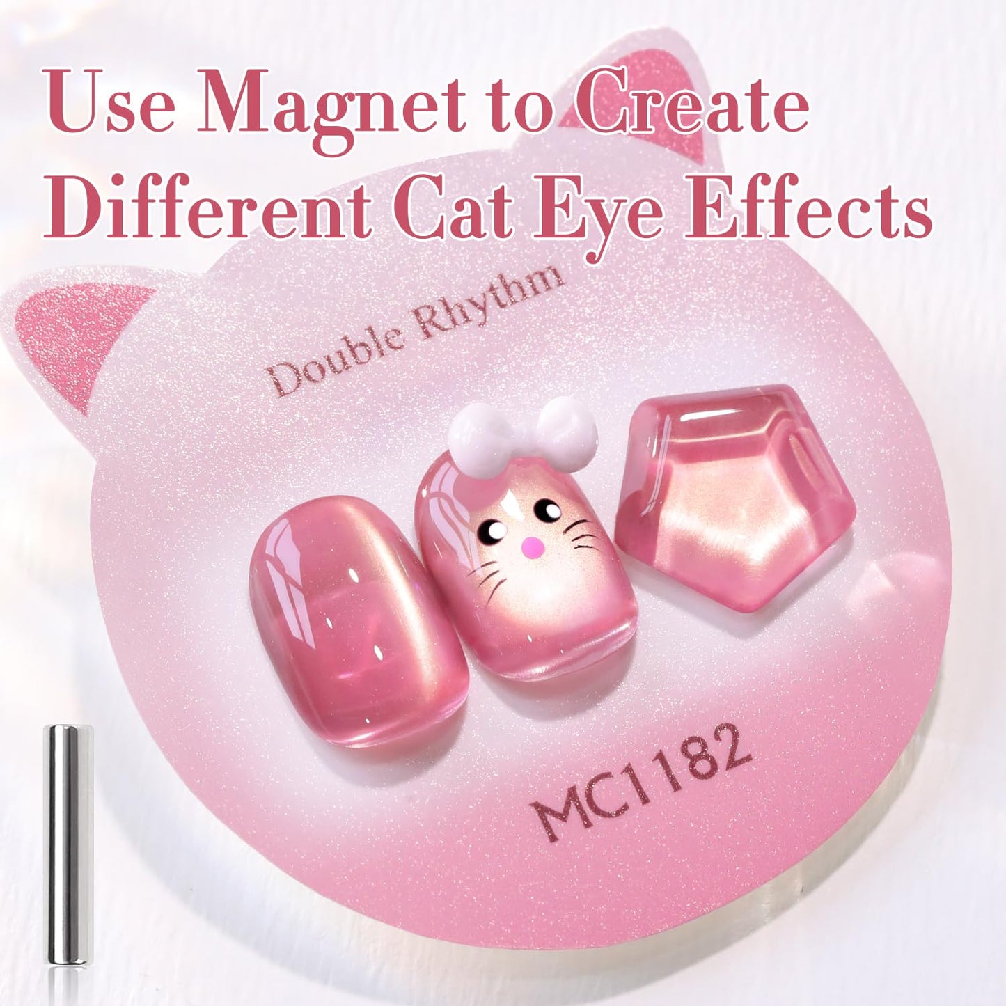 Double Rhythm 0.5 Oz Cat Eye Gel Polish with Magnet Same Color Same Bottle Holographic Glitter Shimmer Translucent Color Salon 15 ML Magnetic Nail Art (Rose Pink-MC1182)