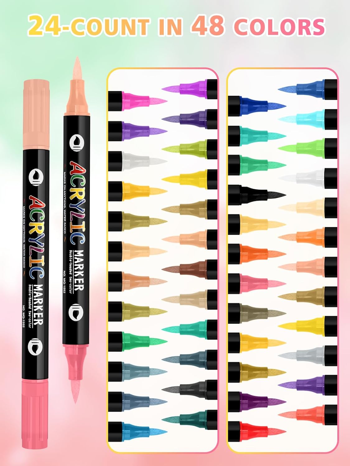 48 Colors Nail Art Pens Set 3D Acrylic Paint Nail Art Quick-Drying, EBANKU Nail Point Dotting Liner Pen Sets for Home & Salon Nail DIY, 24 Count Dual-Tip Nail Pens