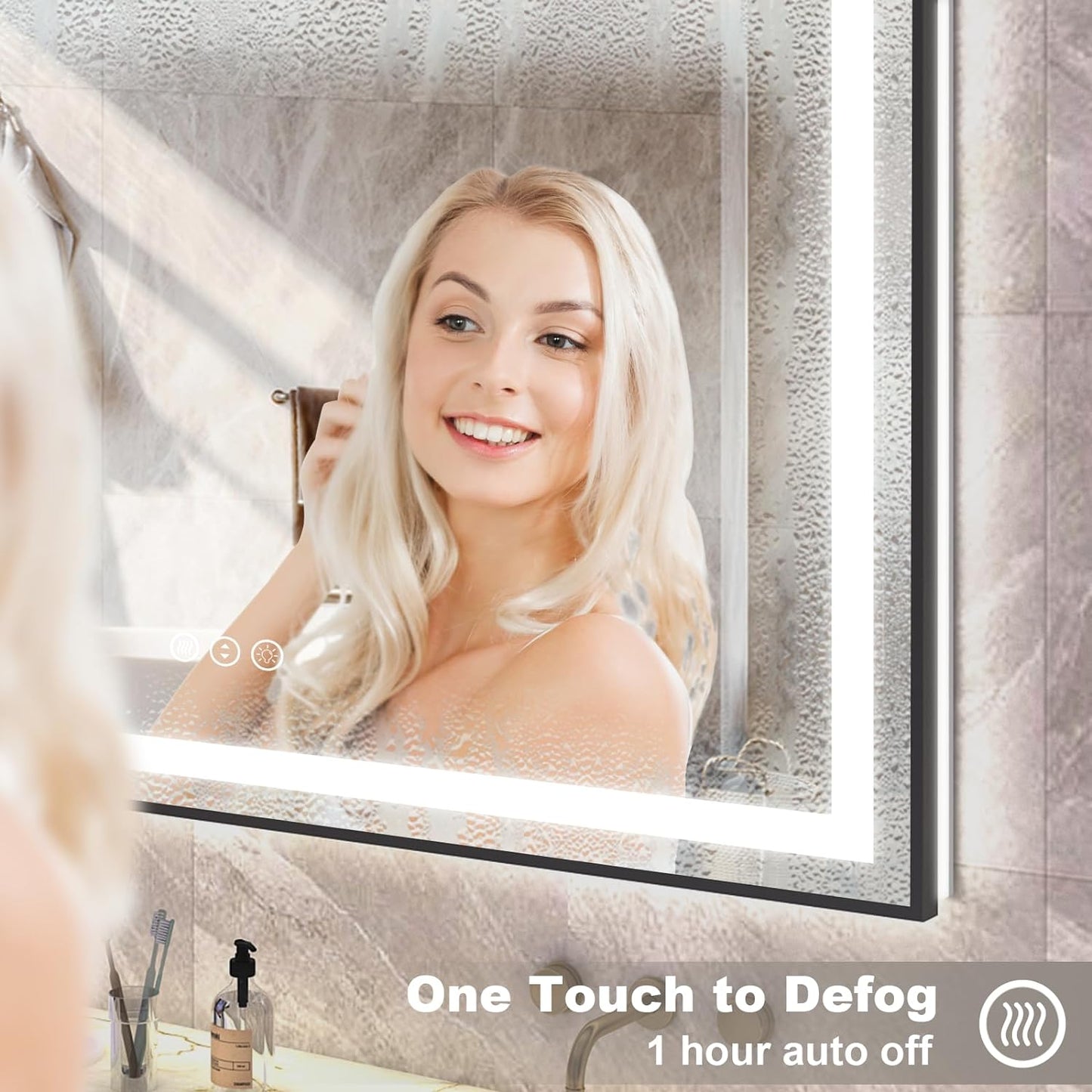 OKPAL 68x40 Black LED Bathroom Mirror with Lights, Frontlit & Backlit LED Mirror for Bathroom, Lighted Bathroom Vanity Mirror, Anti-Fog, Dimmable 3 Colors, Shatterproof, Horizontal/Vertical