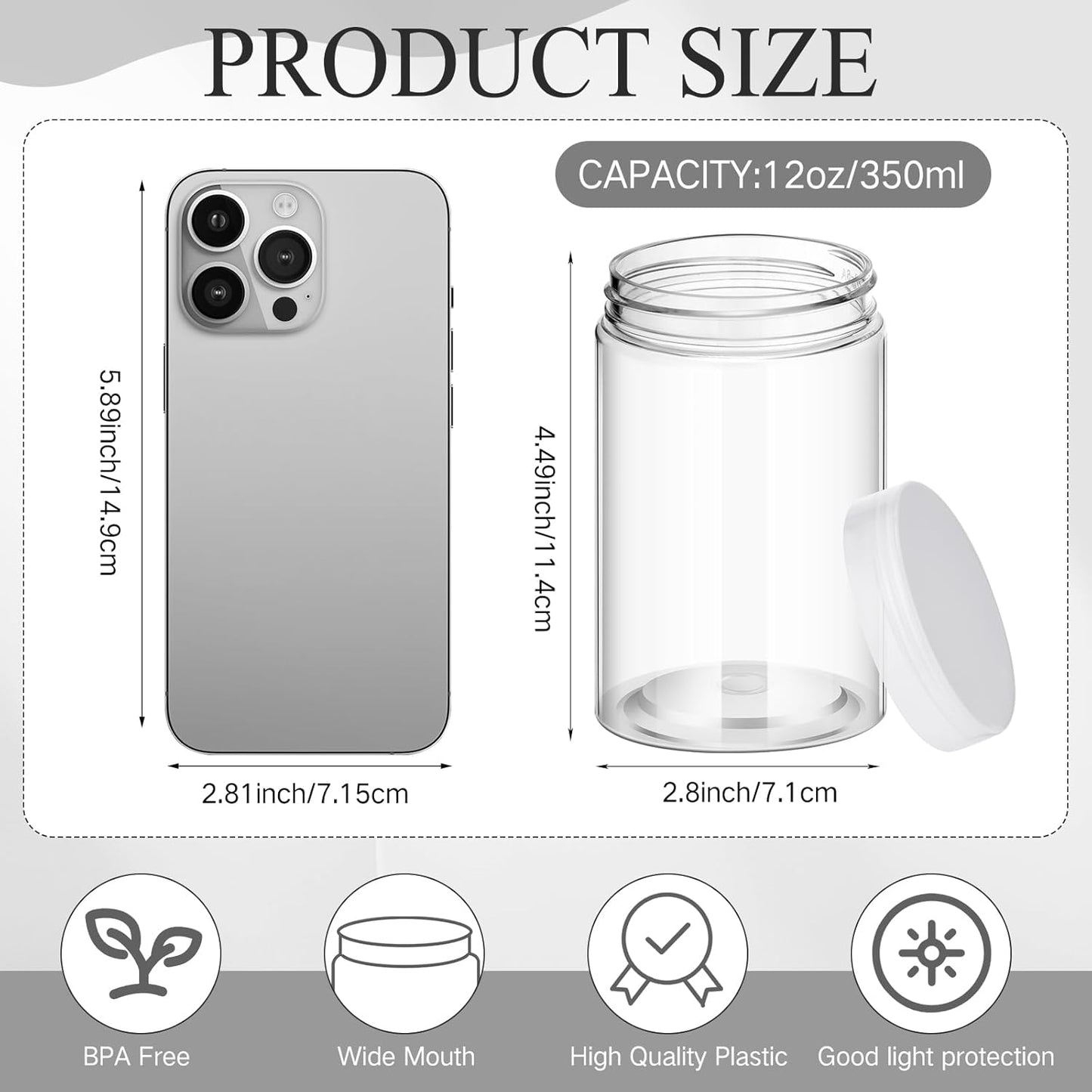 SATINIOR 24 Pieces Empty Clear Plastic Jars with Lids Round Storage Containers Wide Mouth for Beauty Product Cosmetic Cream Lotion Liquid Butter Craft and Food(Clear Lid,12 oz)