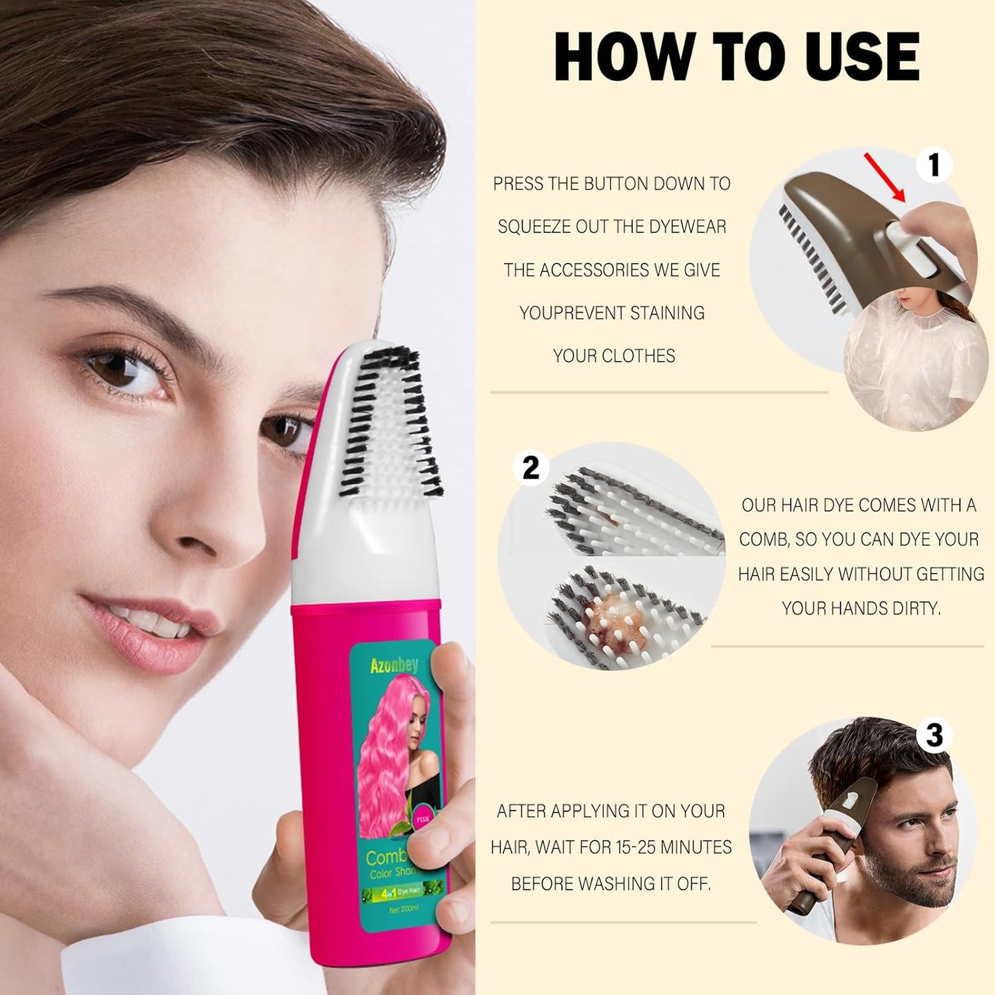 Pink Hair Dye Shampoo for Women Gray Hair,Haircare 4 in 1 Semi-Permanent Gray Hair Coverage,Champu Para Canas,Hair Color Shampoo for Women, Men (Pink)