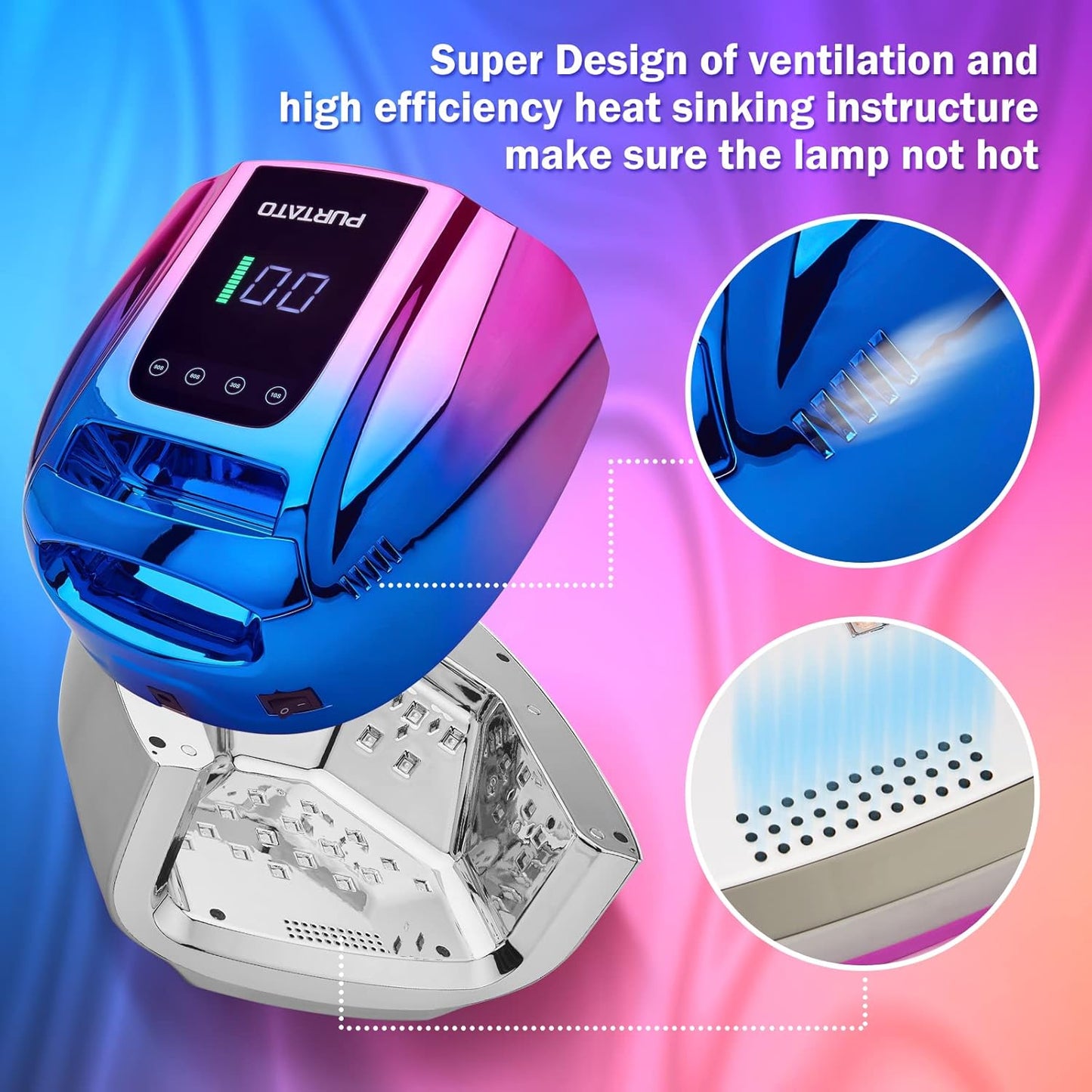 Professional Rechargeable 96W UV LED Portable Cordless UV Light for Nail Lamp Machine with Removable Stainless Steel Bottom,4 Timer Setting and Smart Sensor Nail Dryer (Blue&Purple)