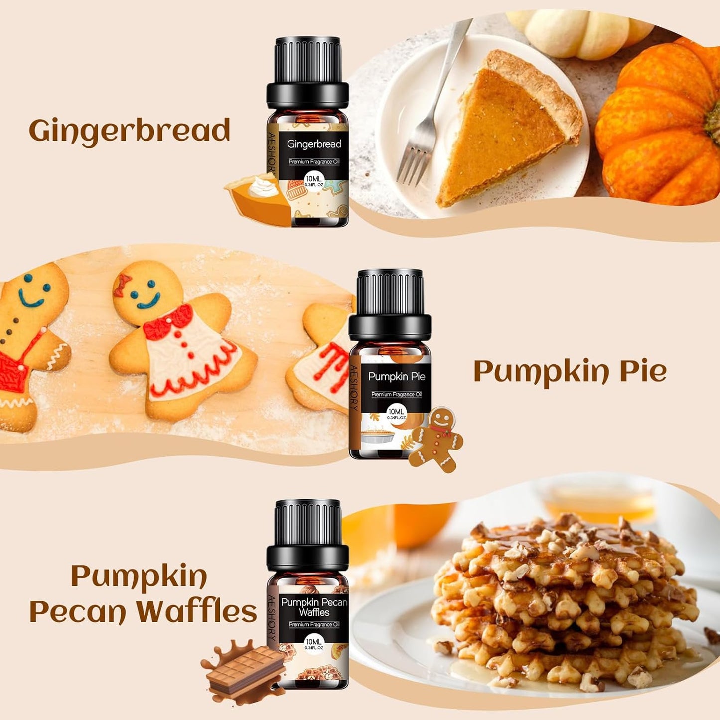 Bakery Essential Oils Set - Fragrance Oil for Diffusers for Home, Candle Making - Pumpkin Pie, Coffee Cake, Gingerbread, Cherry Cheesecake Aromatherapy Scented Oils (6x10ML)