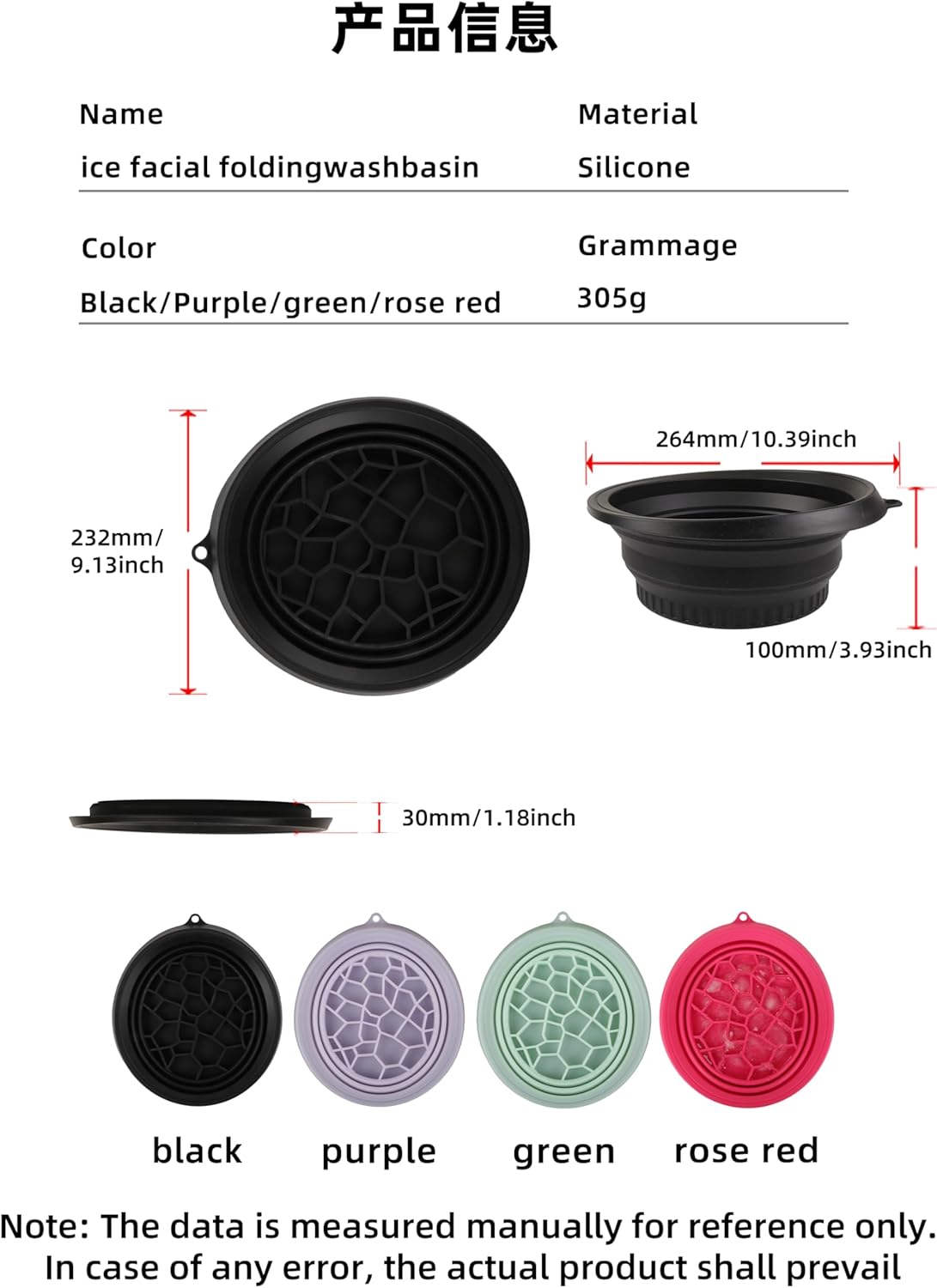 Face Ice Bath Bowl Silicone Face Ice Bath Ice Facial Folding Washbasin with Built-In Ice Tray and 3 foldable hair bands, Foldable & Portable Bowl for Home Ice Water Facials (Black)