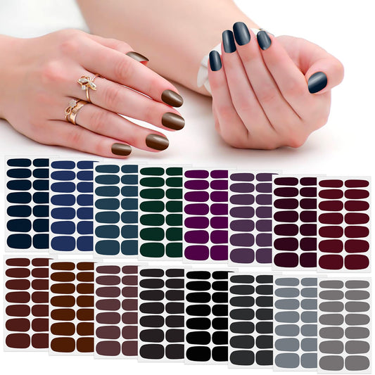 SILPECWEE 16 Sheets Dark Nail Wraps for Women Stick on Nail Polish Strips Gel Nail Strips Self Adhesive Nail Polish Stickers Black Fingernail Sticker Nails Manicure Kit with Nail File