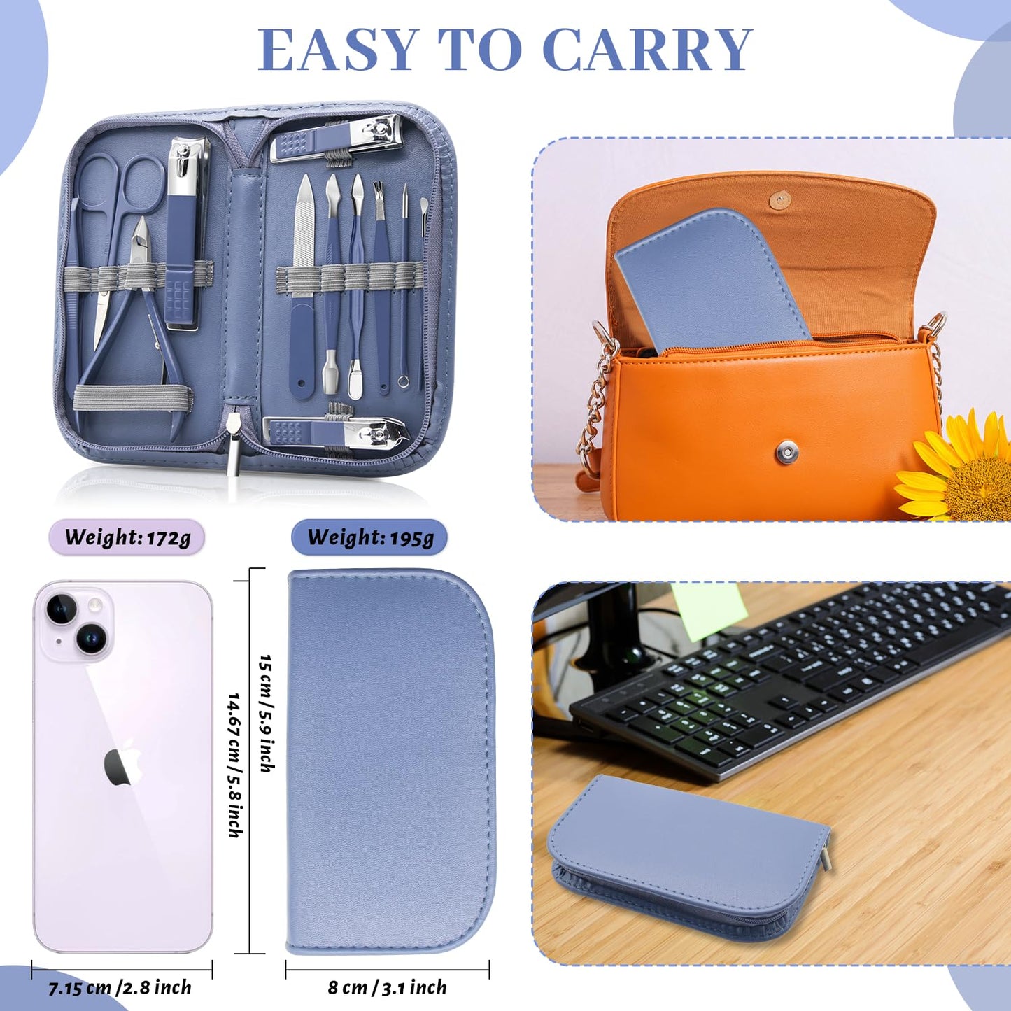 Manicure Set Professional Nail Clippers Pedicure Kit, 12 Pcs Stainless Steel Nail Care Tools Grooming Kit with Luxurious Travel Leather Case for Men Women Gift (Blue)