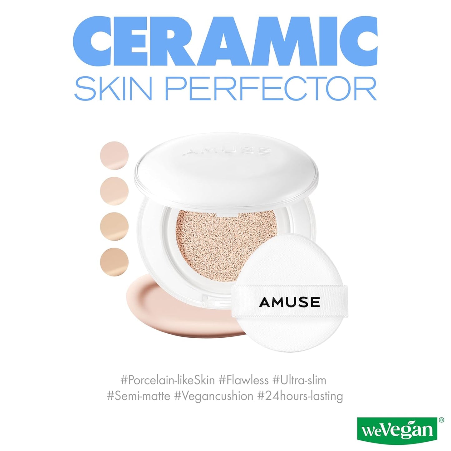 Amuse SEOUL Ceramic Skin Perfector Cushion Foundation Refill | Long-lasting, Lightweight, Semi-matte, Flawless Coverage, Hypoallergenic, Korean Beauty, Vegan(15g / 0.52 oz.) ([Refill] 03 HONEY)